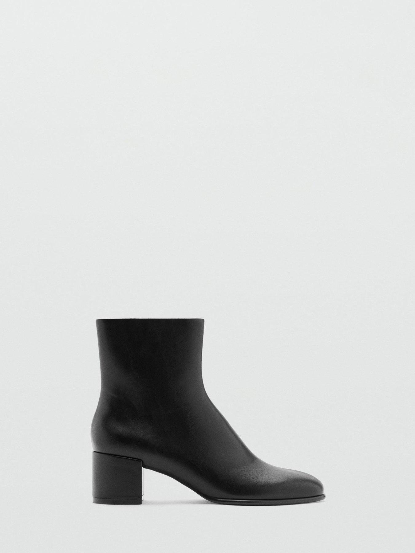 Image 4 of 4 of Mango Womens Leather-Effect Block Heel Ankle Boots - Black