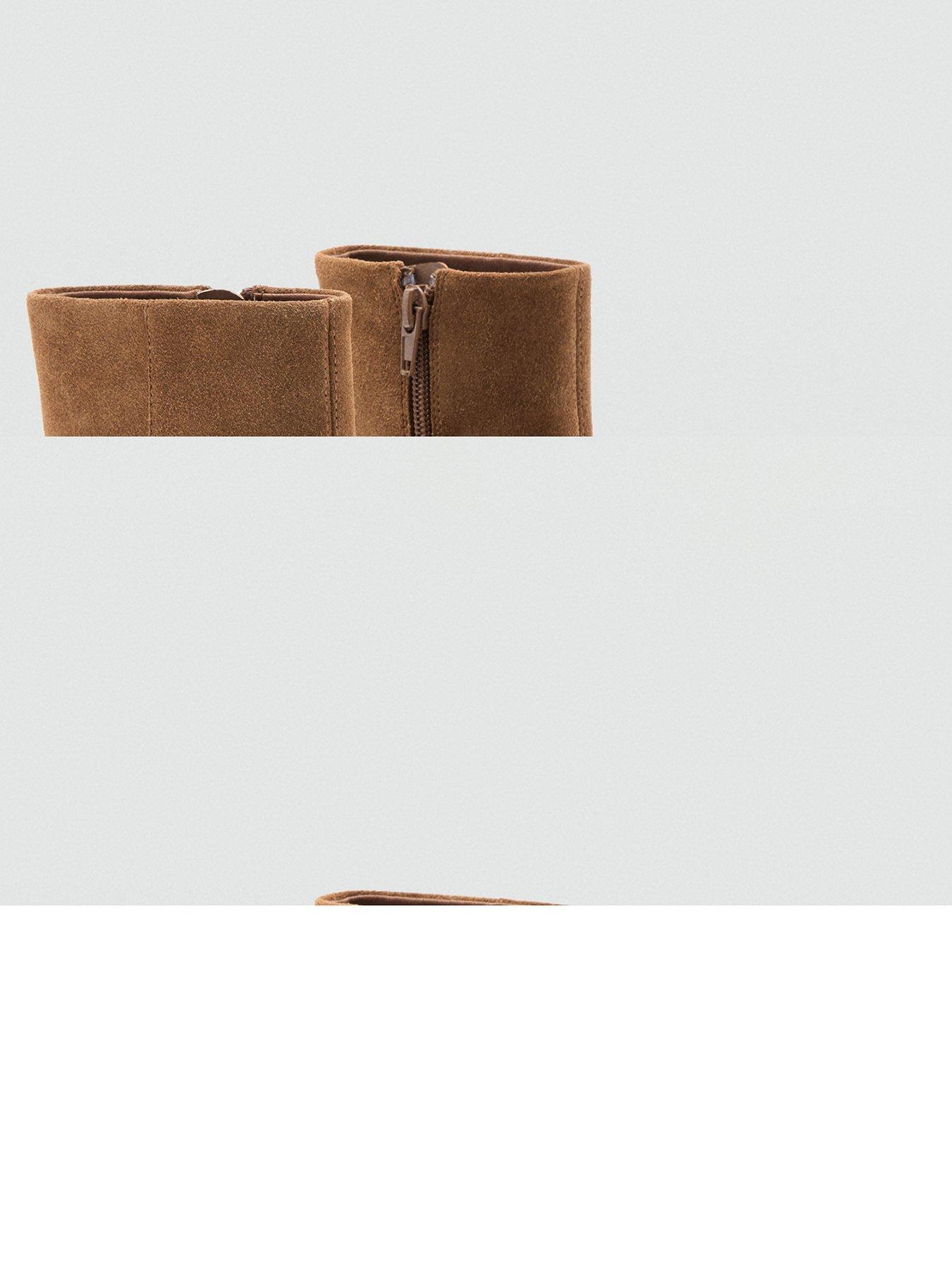 Image 1 of 4 of Mango Suede Block Heel Boots - Tan