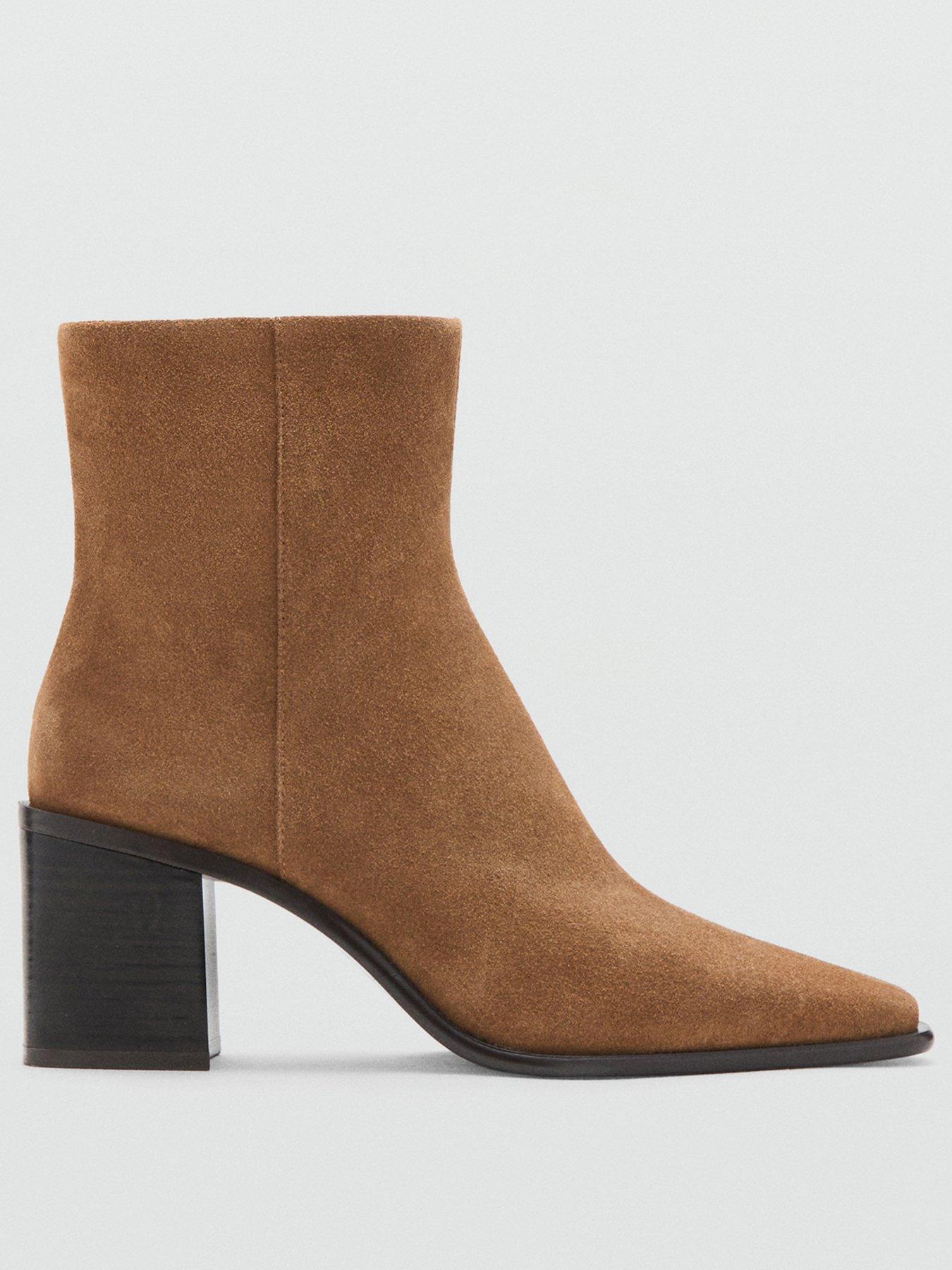 Image 2 of 4 of Mango Suede Block Heel Boots - Tan