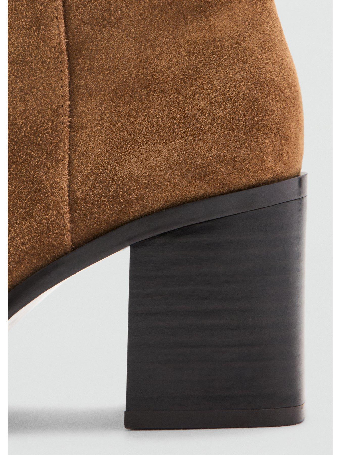 Image 3 of 4 of Mango Suede Block Heel Boots - Tan