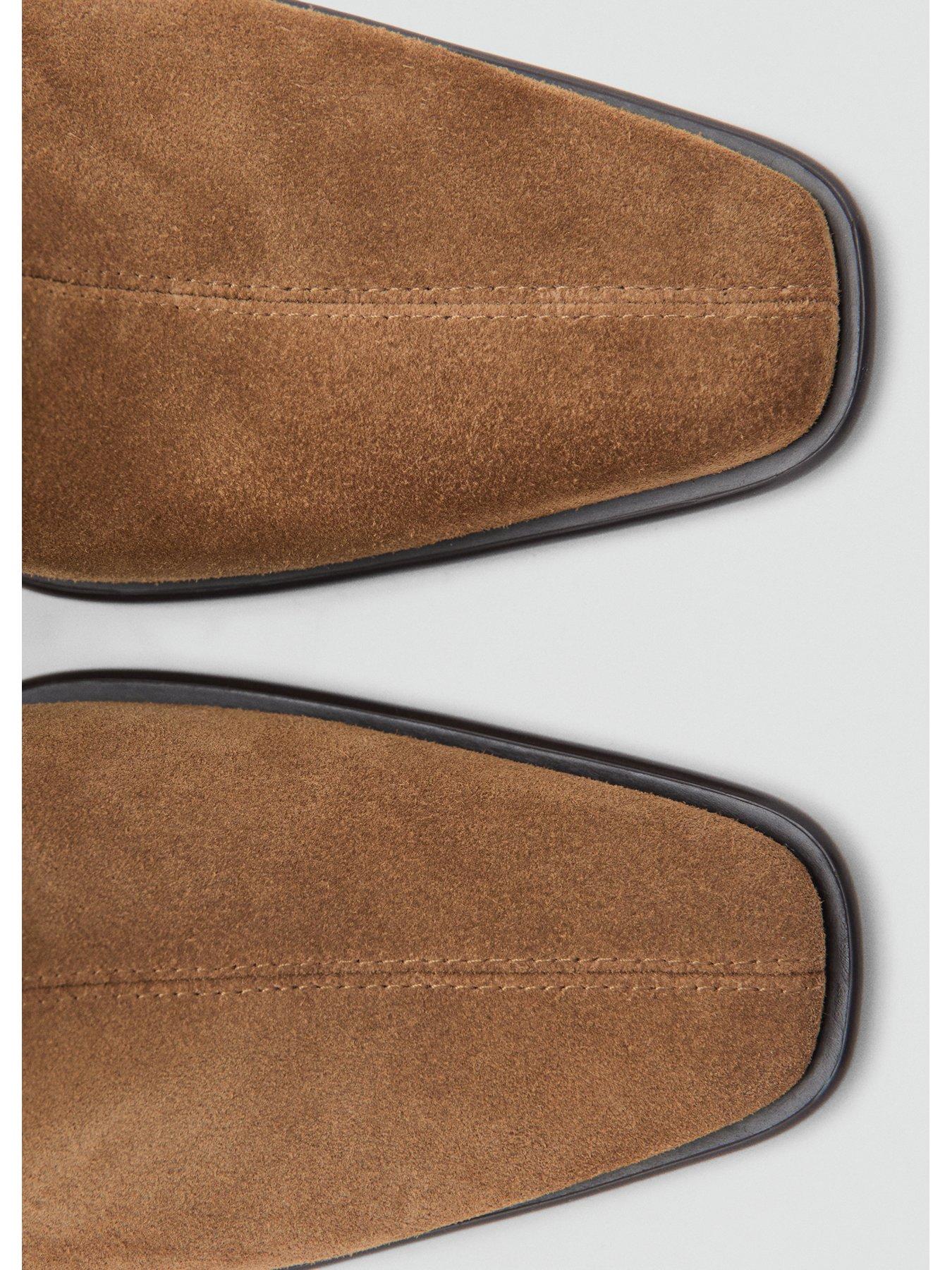 Image 4 of 4 of Mango Suede Block Heel Boots - Tan