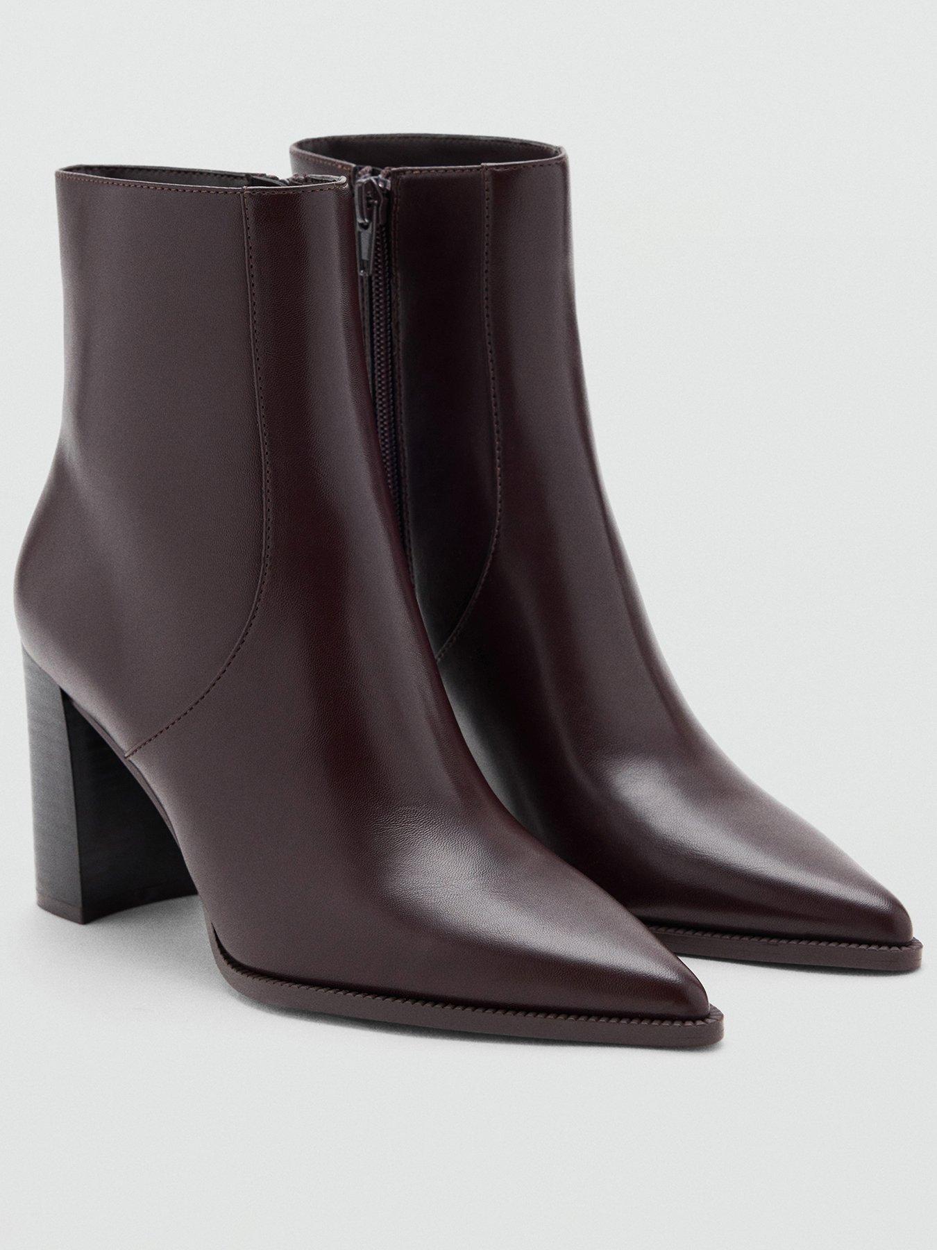 Image 1 of 4 of Mango Womens Pointed Toe Block Heel Ankle Boots - Brown