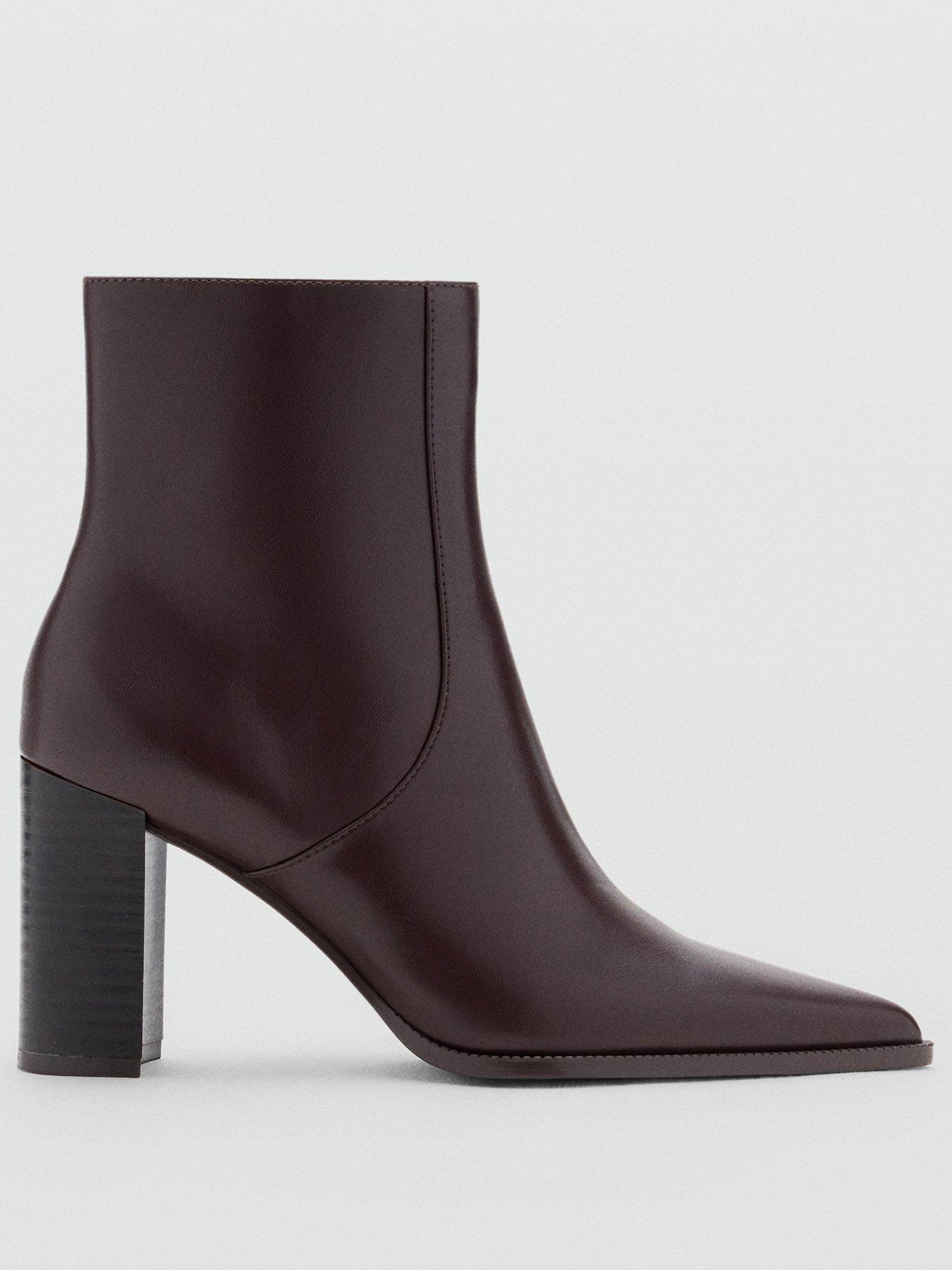 Image 2 of 4 of Mango Womens Pointed Toe Block Heel Ankle Boots - Brown