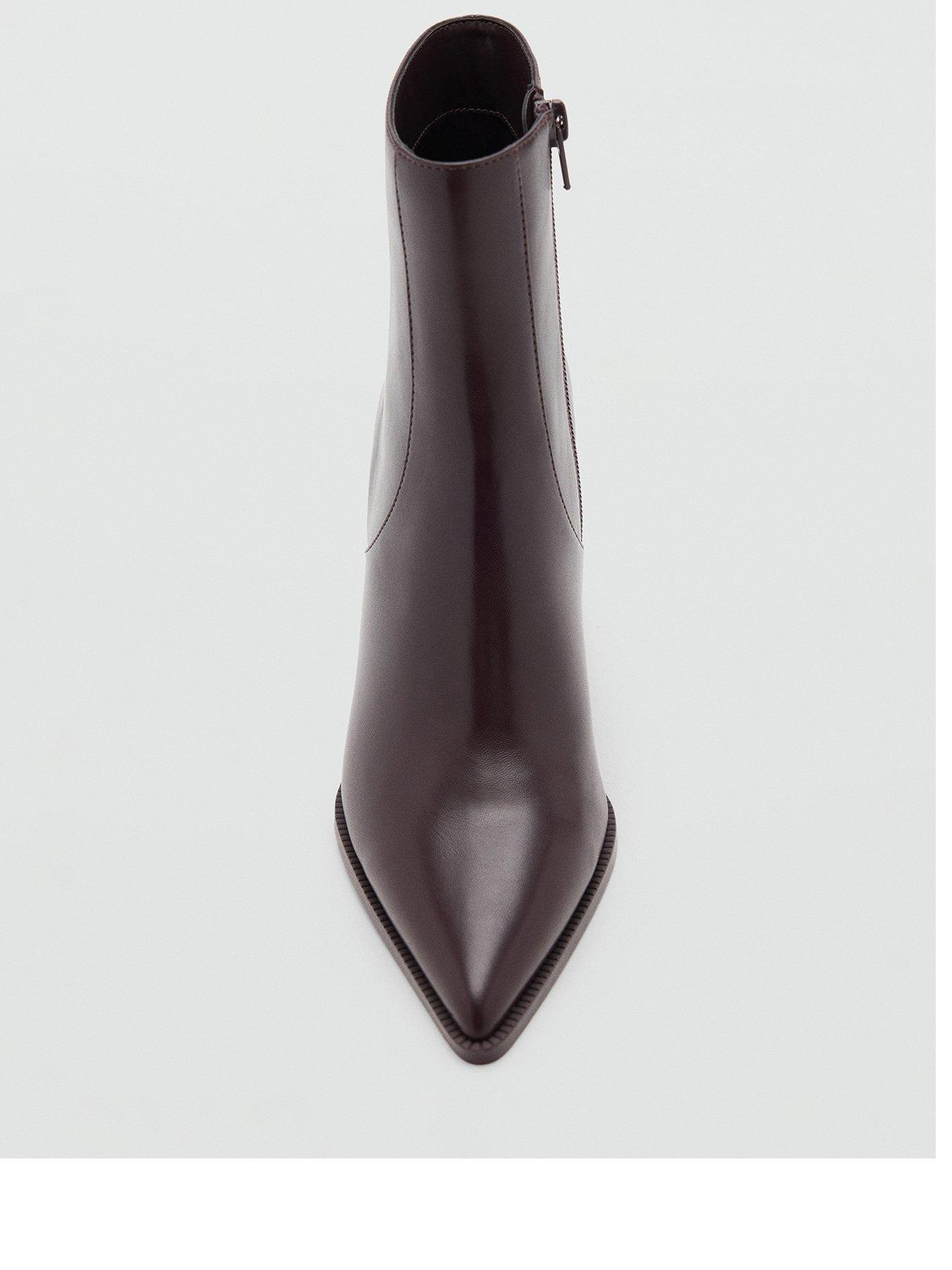 Image 3 of 4 of Mango Womens Pointed Toe Block Heel Ankle Boots - Brown