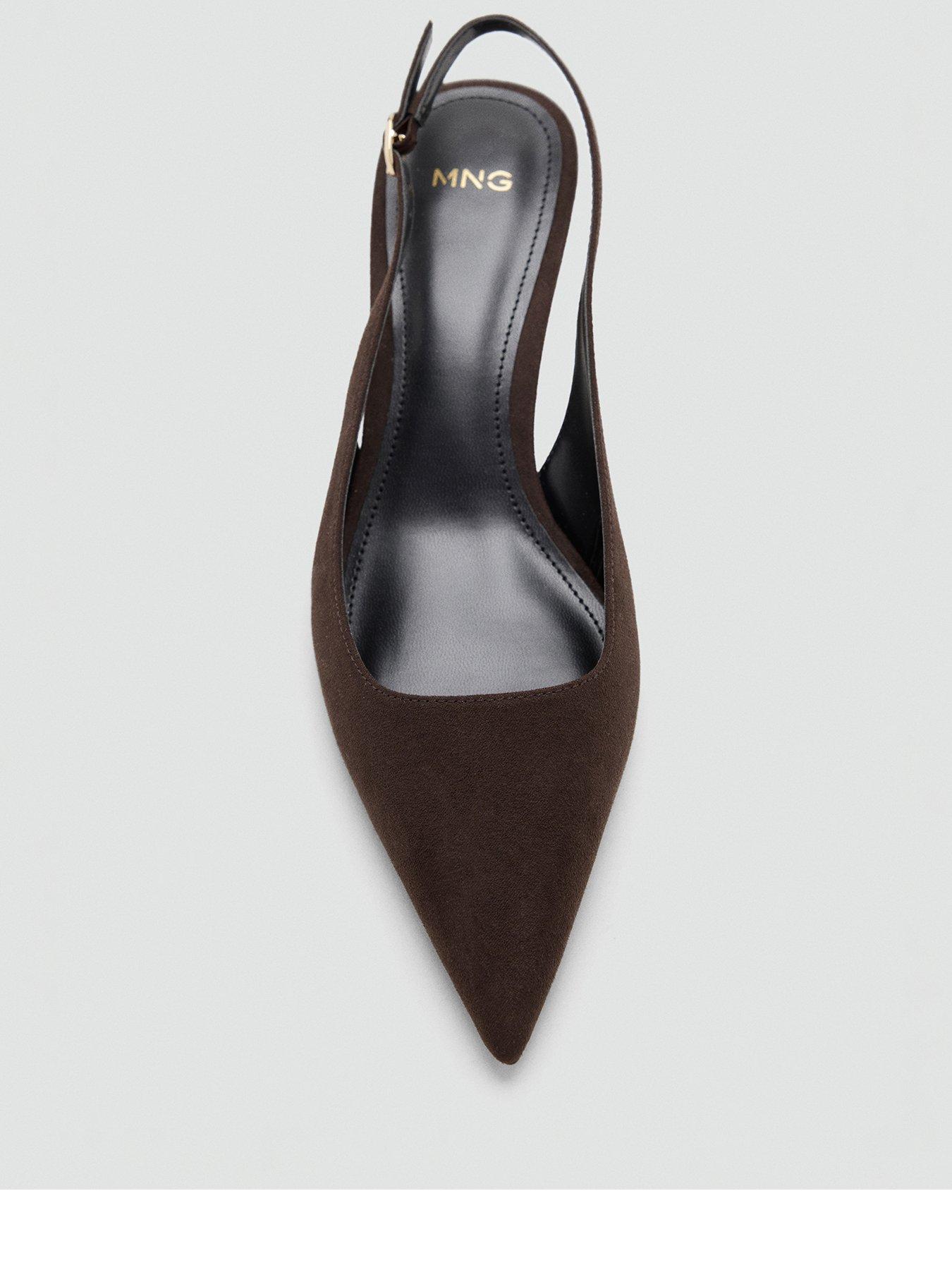 Image 3 of 4 of Mango Womens Pointed Toe Buckle Slingback Kitten Heels - Brown