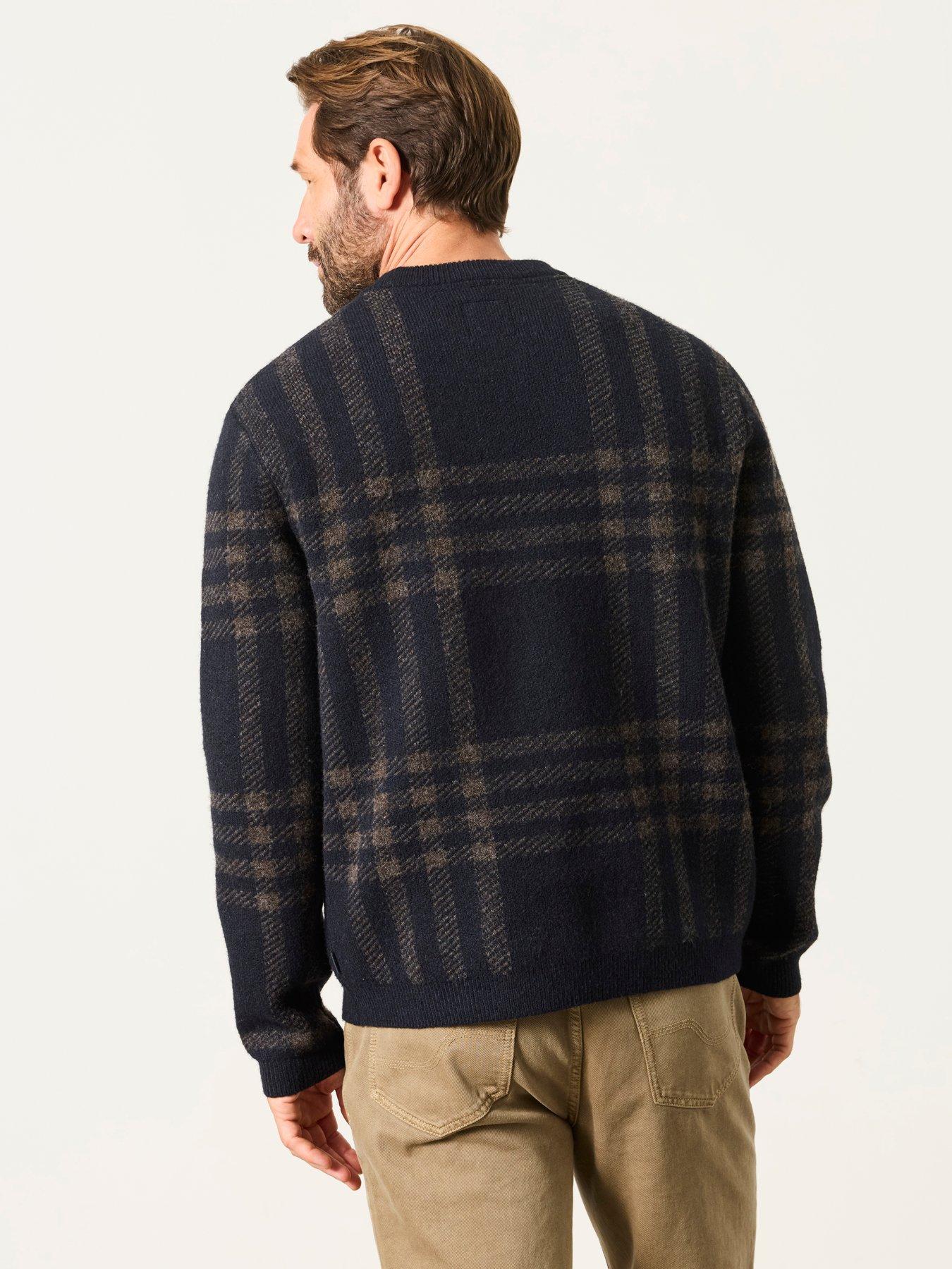 Image 2 of 6 of FatFace Mens Check Crew Neck Jumper - Navy