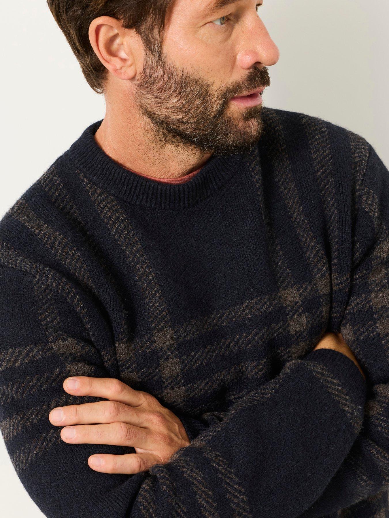 Image 5 of 6 of FatFace Mens Check Crew Neck Jumper - Navy