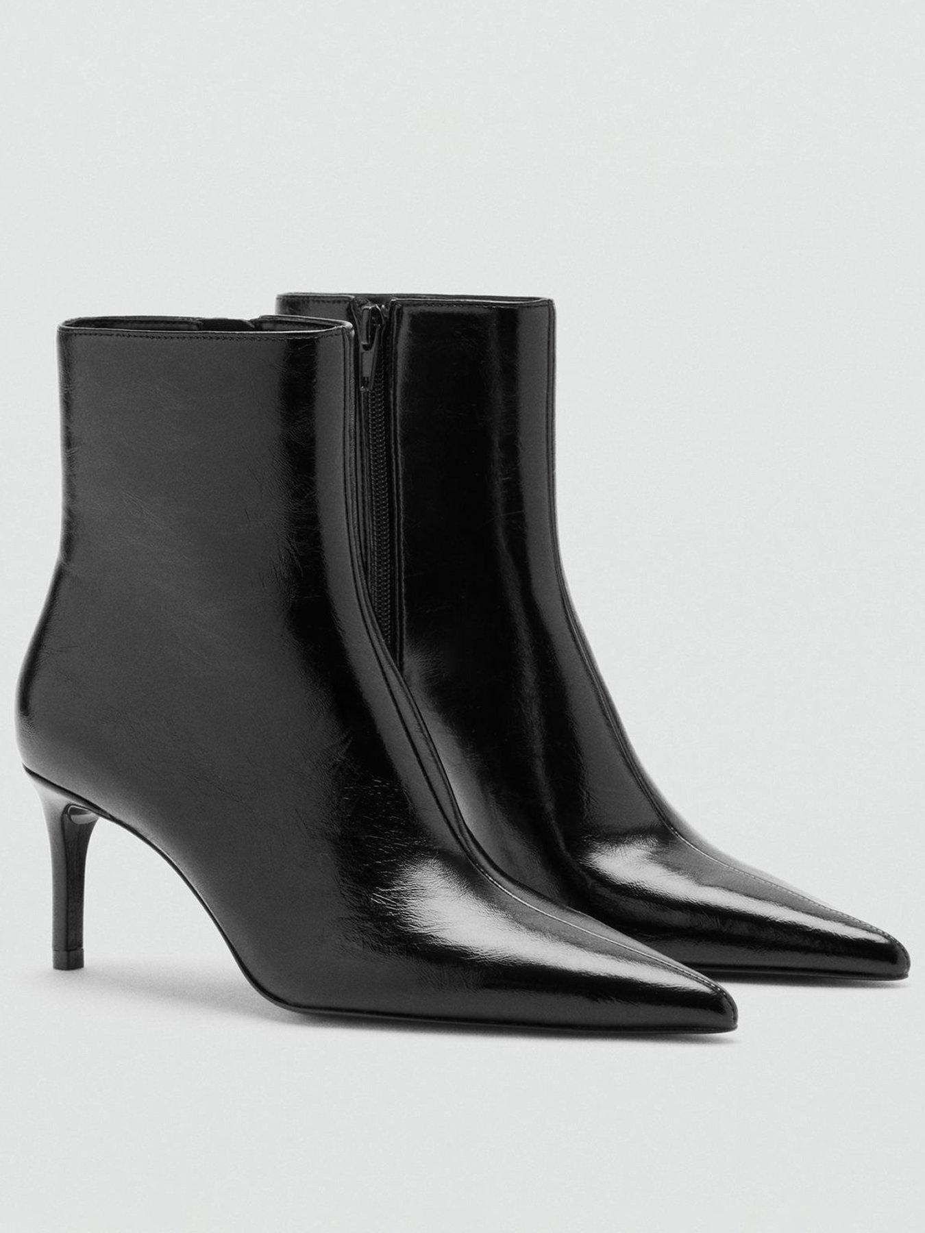 Image 1 of 6 of Mango Womens Glossy Pointed Toe &nbsp;Ankle Boots - Black