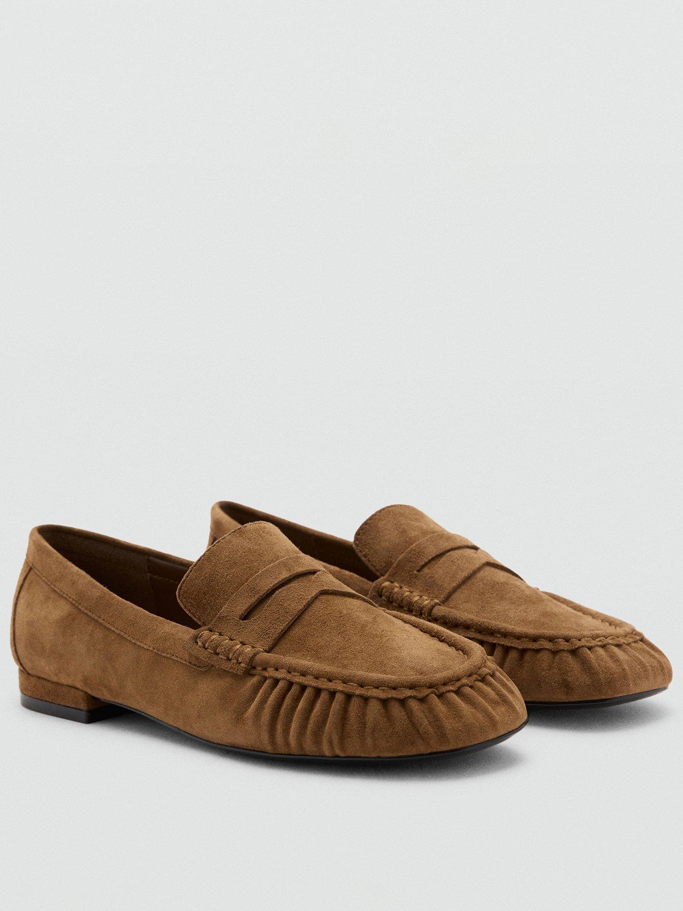 Image 1 of 4 of Mango Womens Suede Penny Strap Slip-On Loafers - Brown