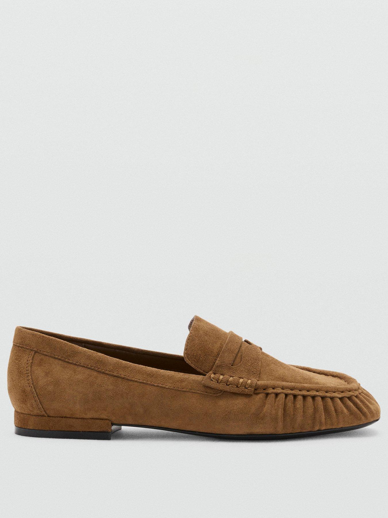 Image 2 of 4 of Mango Womens Suede Penny Strap Slip-On Loafers - Brown