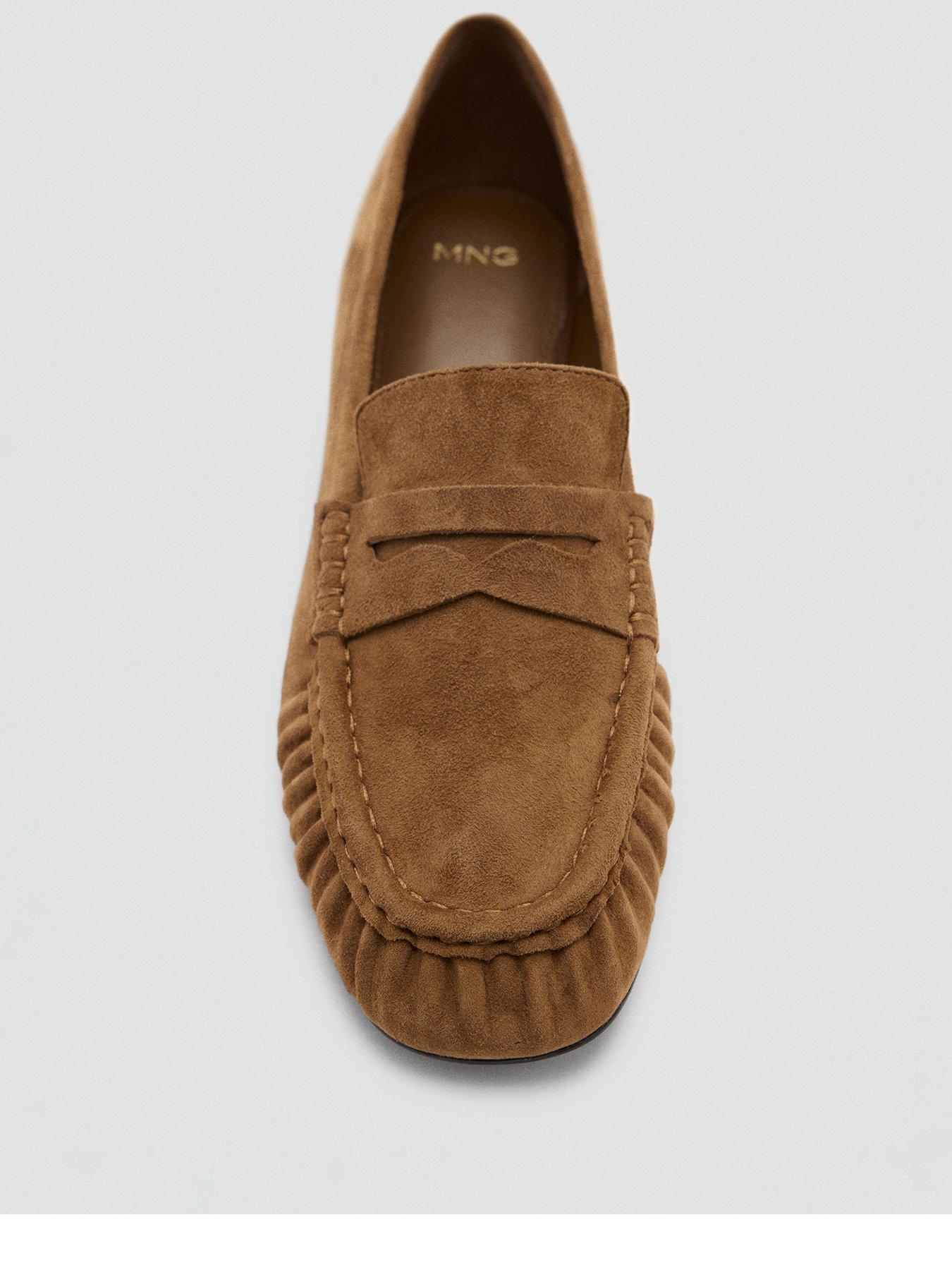 Image 3 of 4 of Mango Womens Suede Penny Strap Slip-On Loafers - Brown