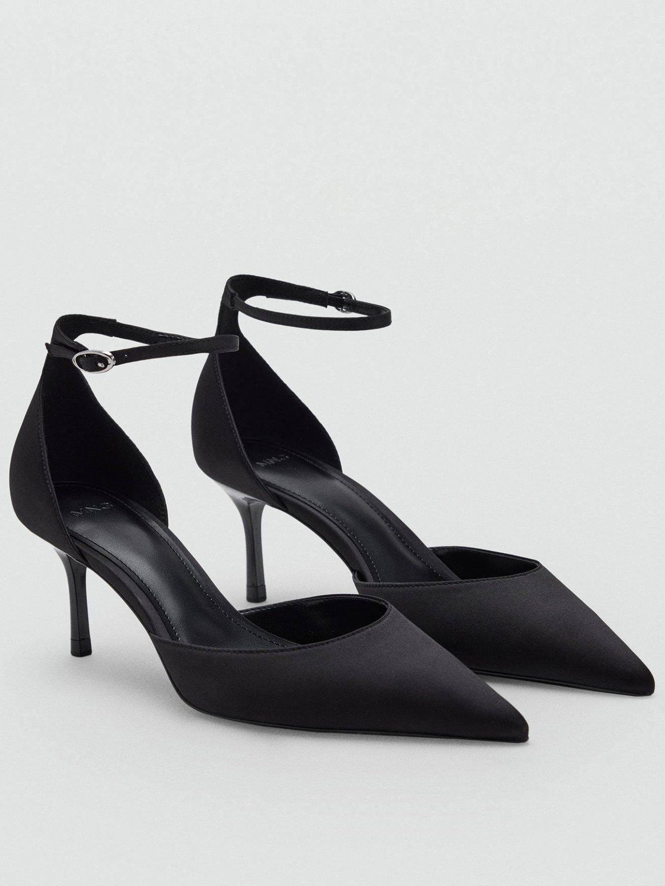 Image 1 of 5 of Mango Womens Pointed Toe Ankle Strap Stiletto Court Shoes - Black