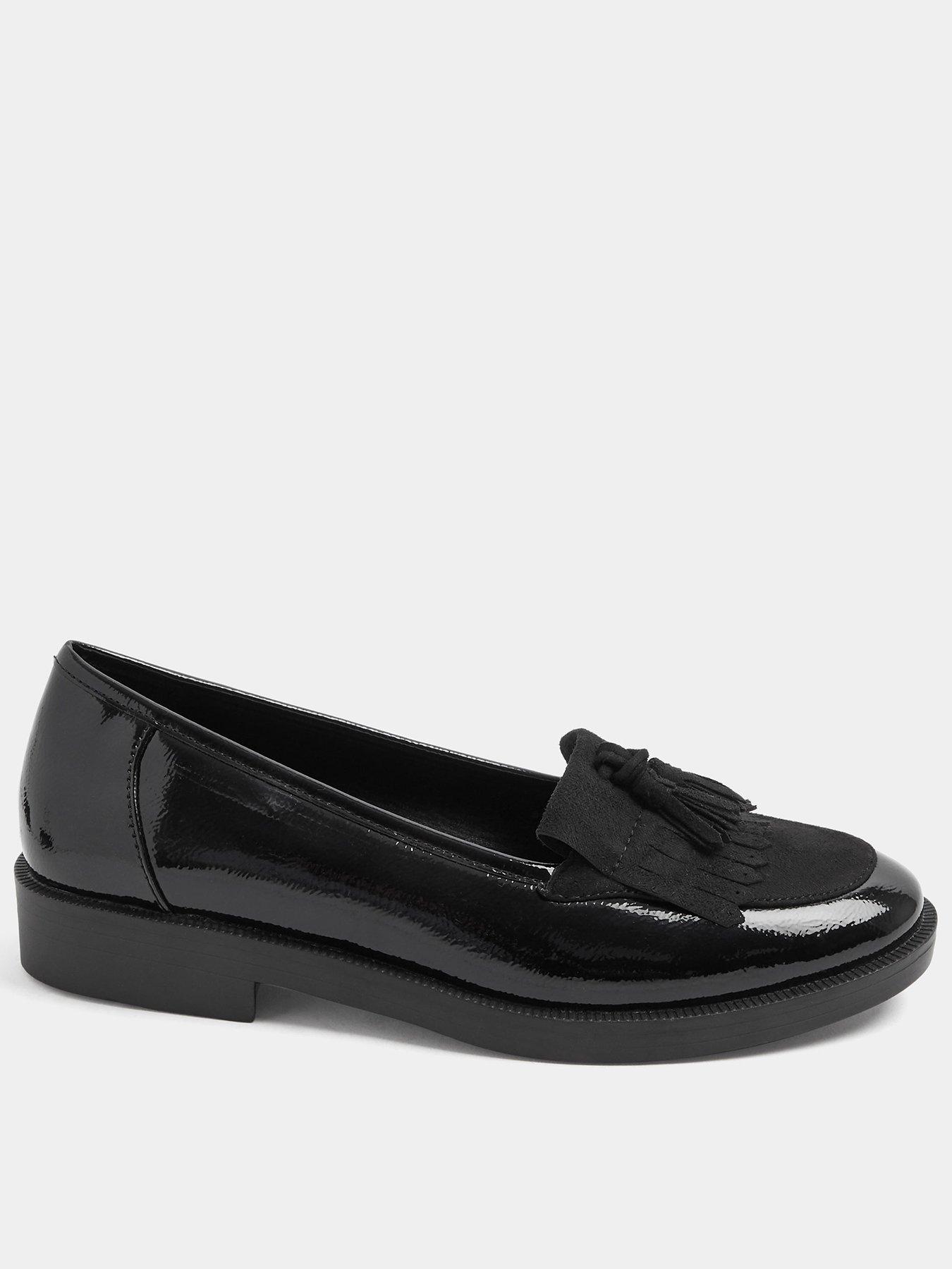 Image 1 of 4 of Yours Womens Extra Wide Fit Fringe Tassel Glossy Loafer - Black