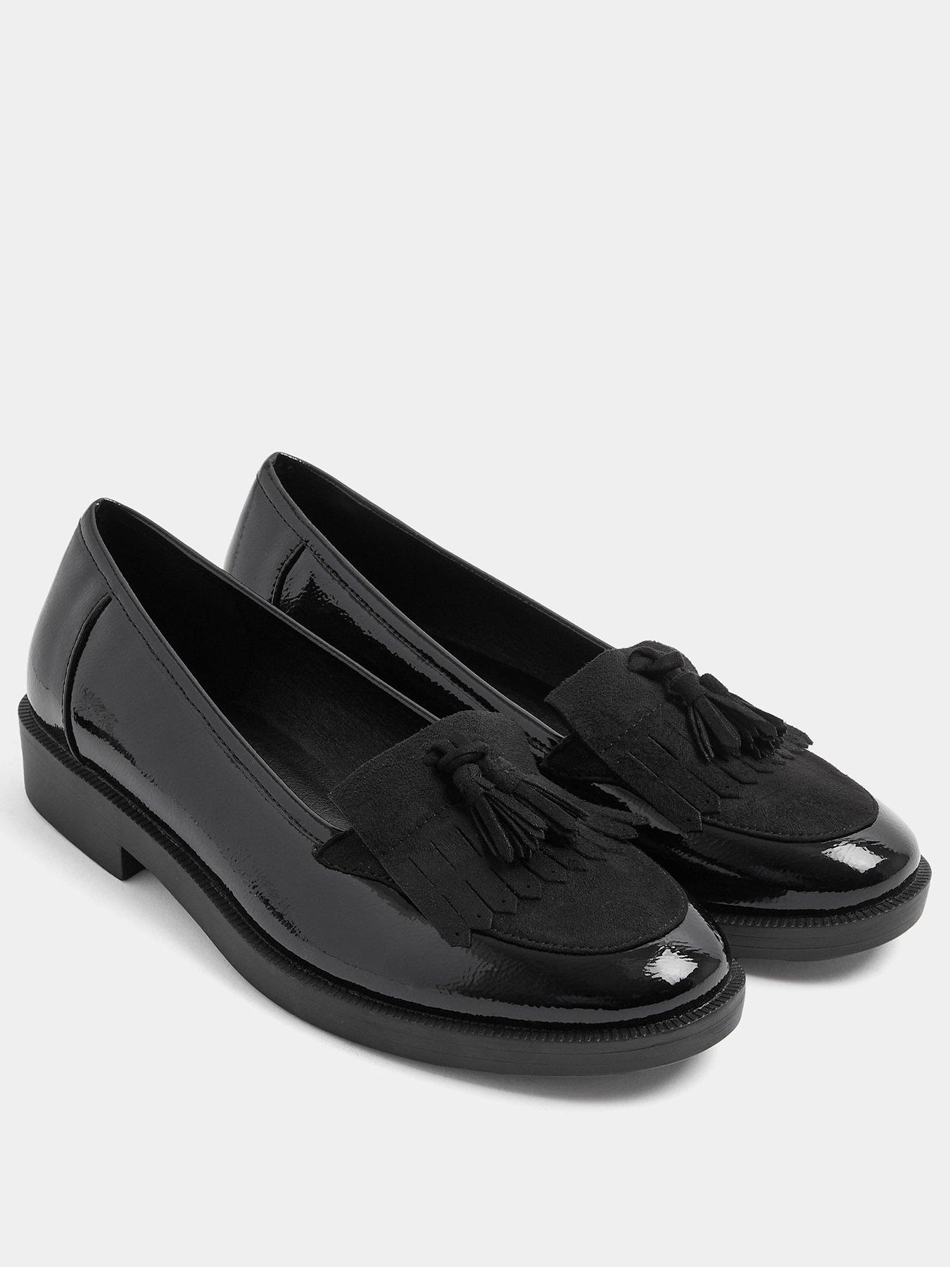 Image 2 of 4 of Yours Womens Wide Fit Fringed Tassel Glossy Loafers - Black