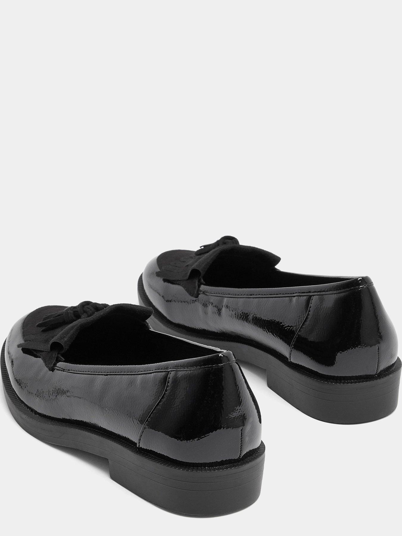 Image 3 of 4 of Yours Womens Wide Fit Fringed Tassel Glossy Loafers - Black