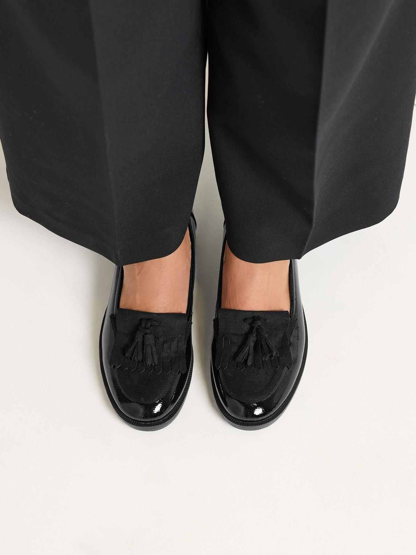 Image 4 of 4 of Yours Womens Wide Fit Fringed Tassel Glossy Loafers - Black