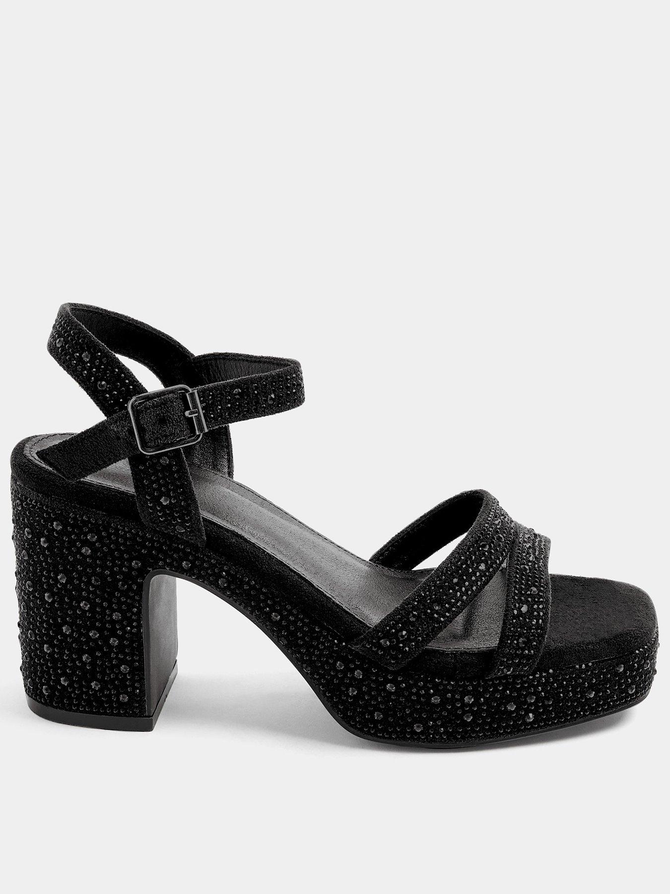 Image 1 of 4 of Yours Womens Extra Wide Fit Sparkle Demi Wedge Sandals - Black