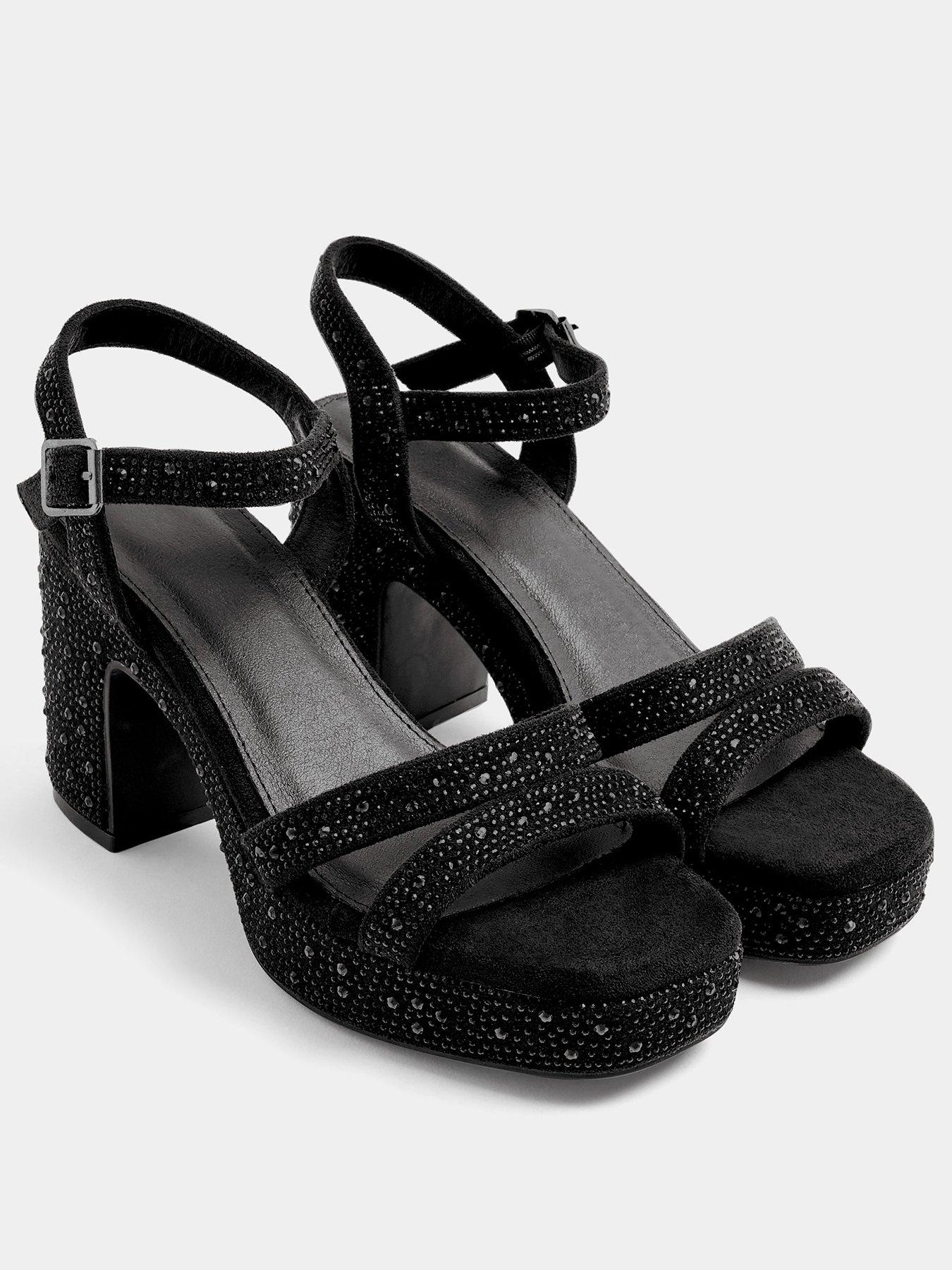 Image 2 of 4 of Yours Womens Extra Wide Fit Sparkle Demi Wedge Sandals - Black