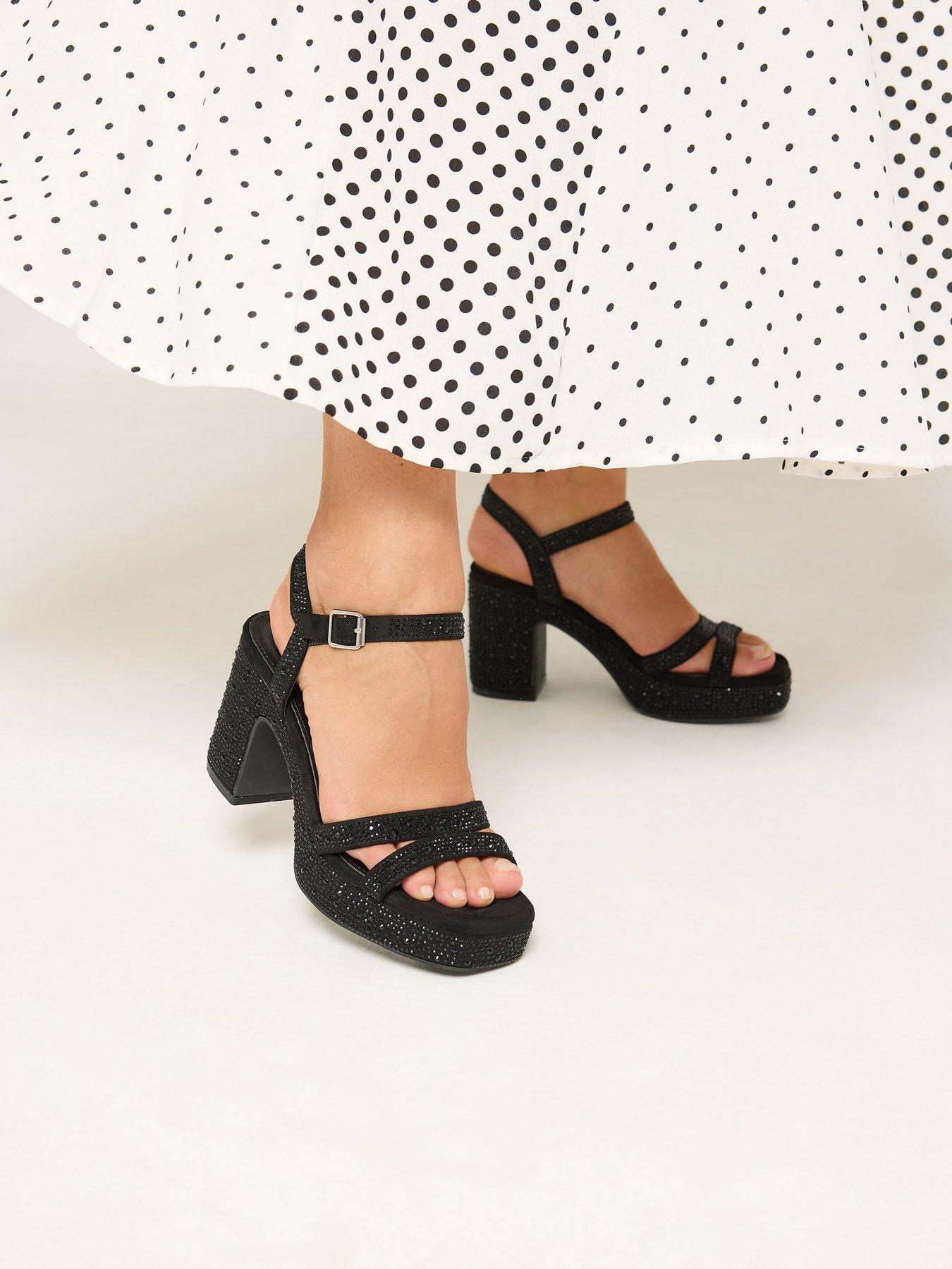 Image 4 of 4 of Yours Womens Extra Wide Fit Sparkle Demi Wedge Sandals - Black