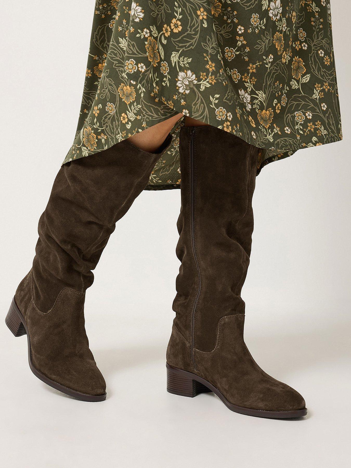 Image 1 of 4 of Yours Womens Pointed Ruched Leather Boots - Brown