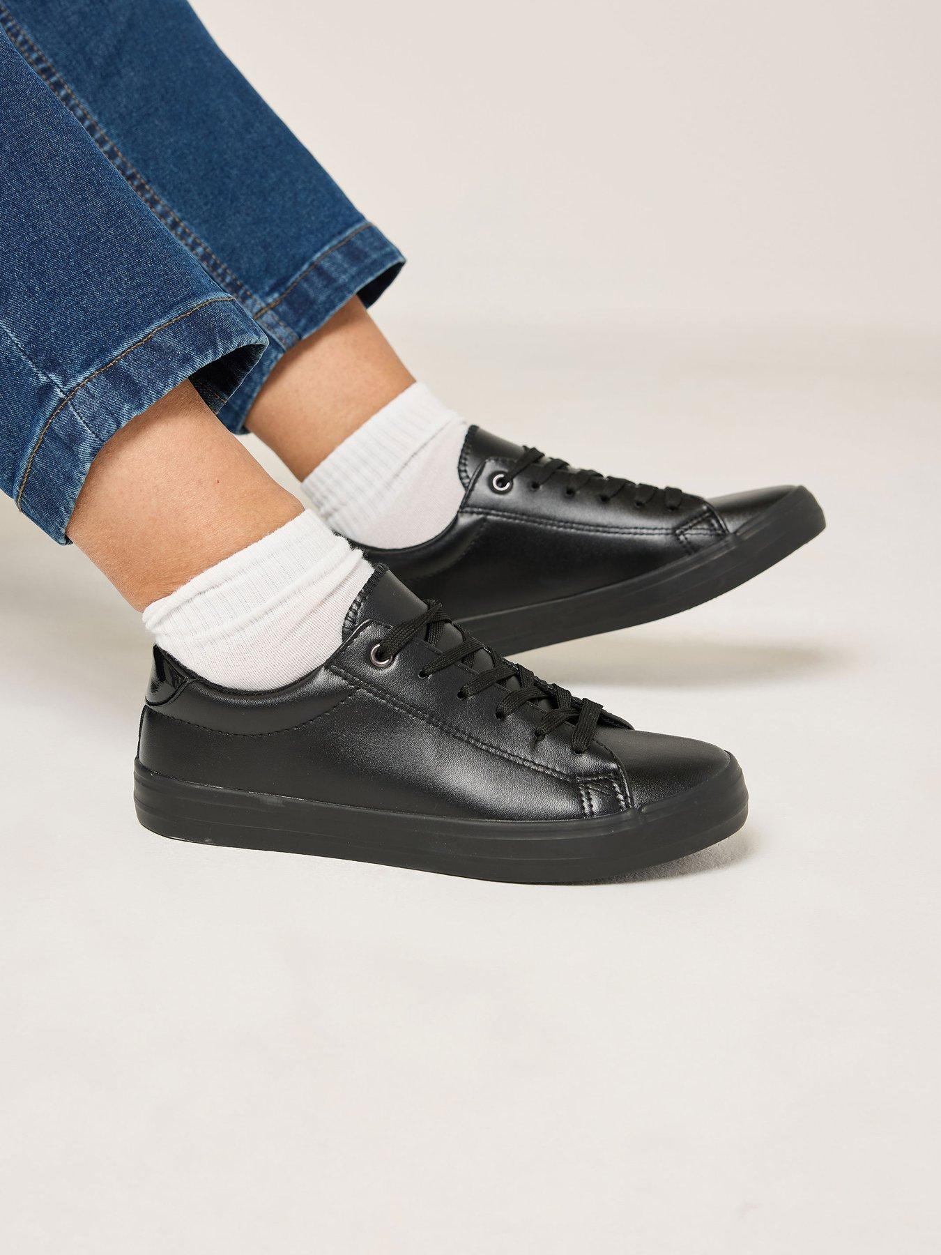 Image 4 of 4 of Yours Womens Wide Fit Slim Sole Lace-Up Low Top Trainers - Black
