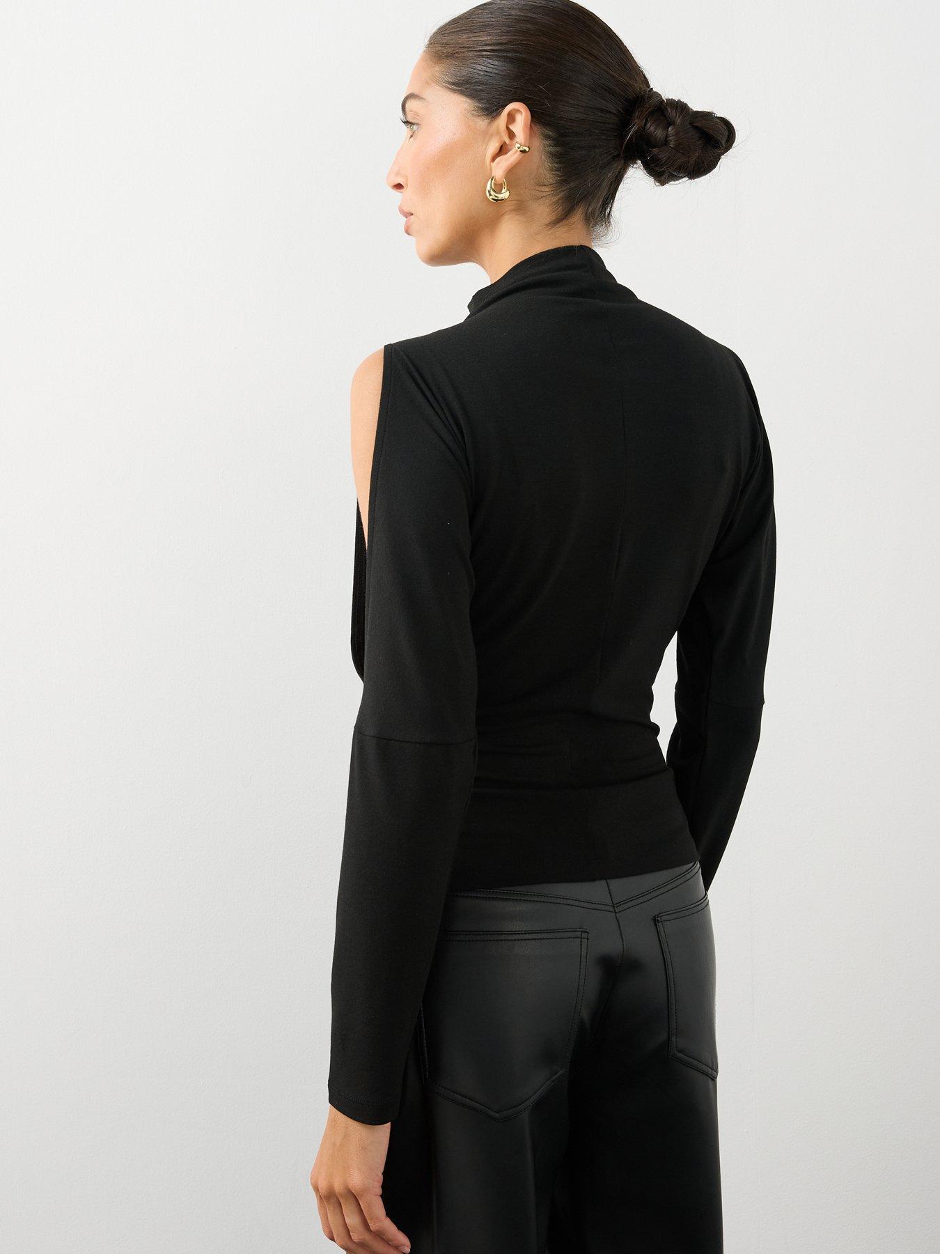 Image 2 of 7 of The Very Collection Womens Softtouch Cut-Out Sleeve High Neck Top - Black