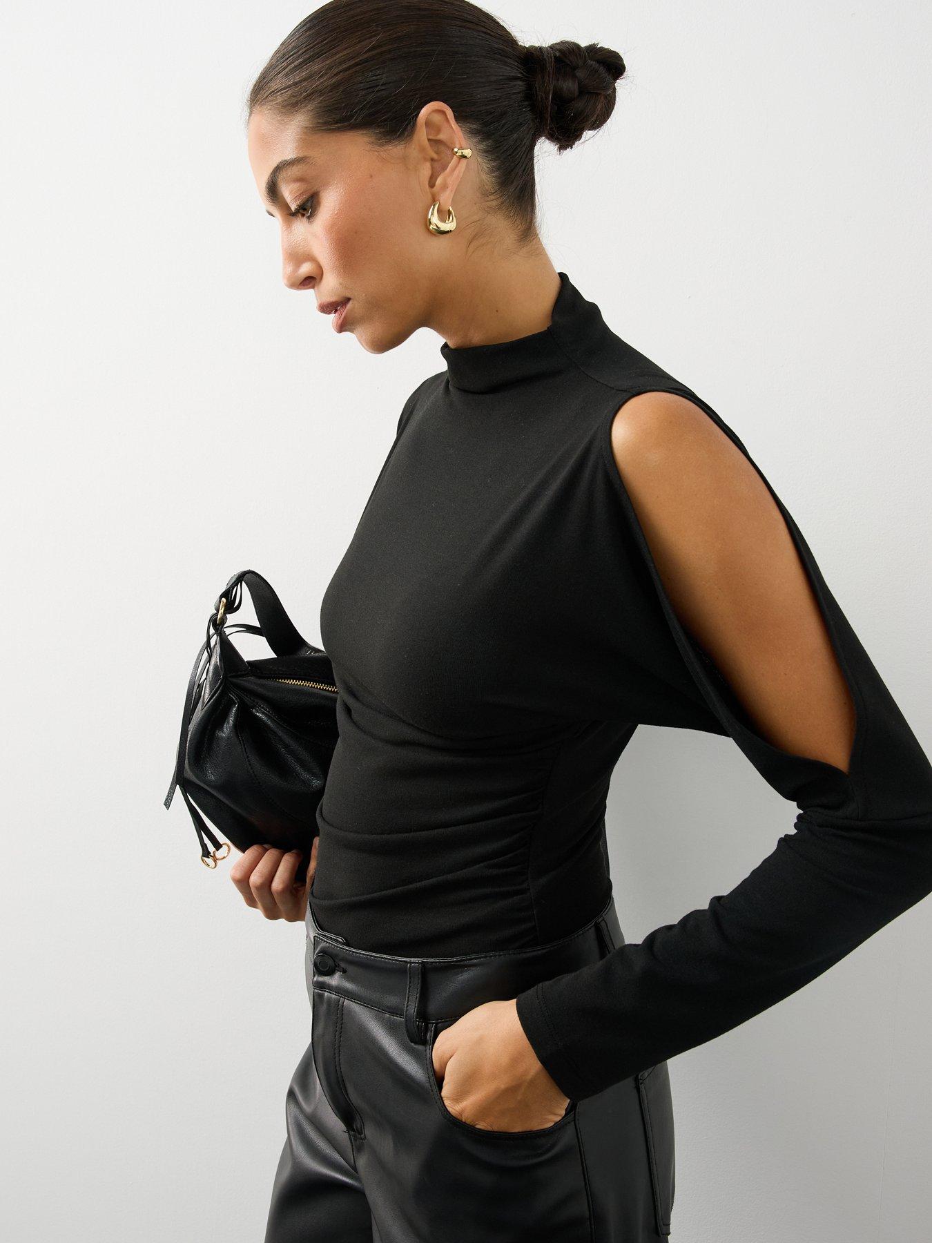 Image 4 of 7 of The Very Collection Womens Softtouch Cut-Out Sleeve High Neck Top - Black