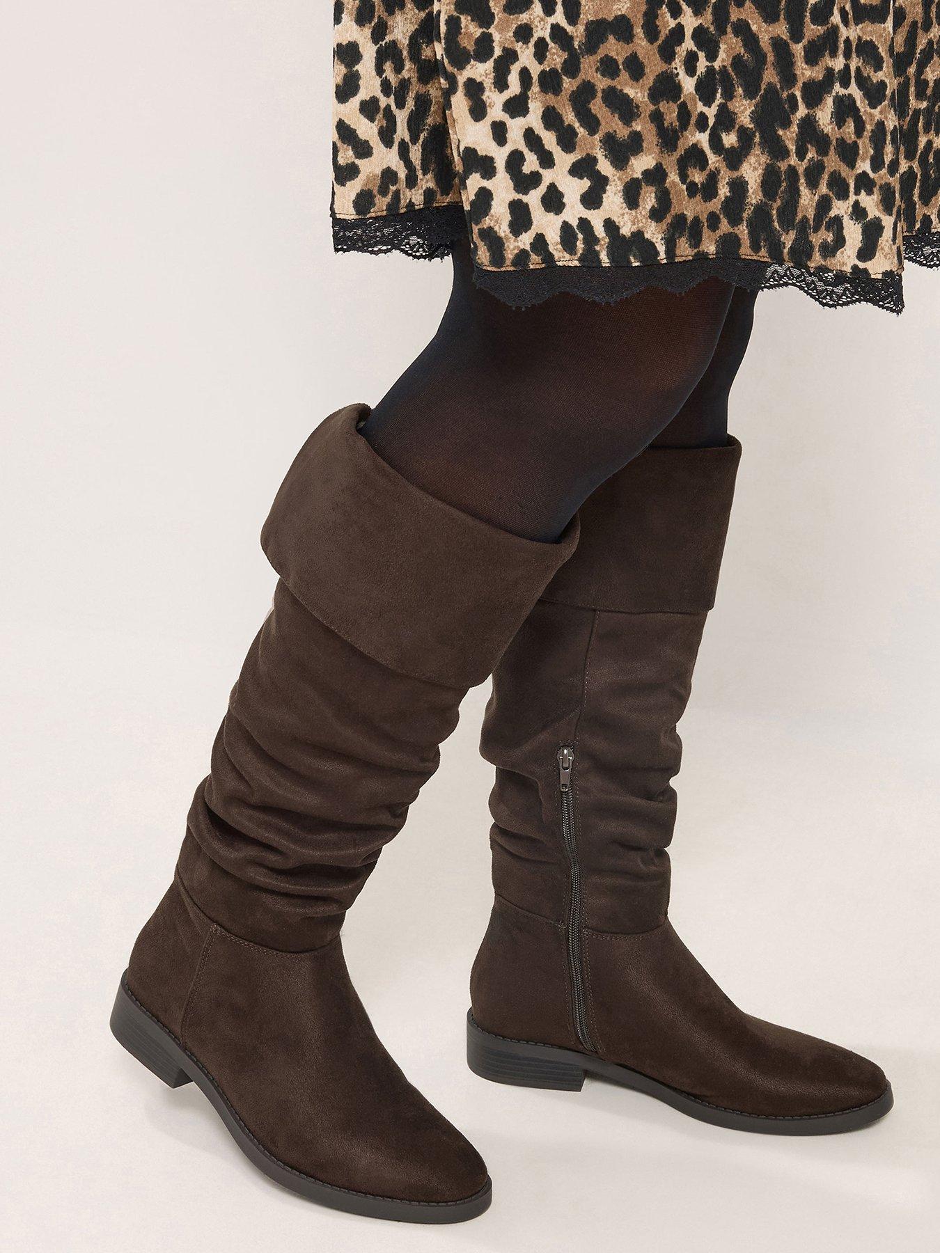 Image 1 of 4 of Yours Womens Extra Wide Fit Fold Over Ruched Boots - Brown