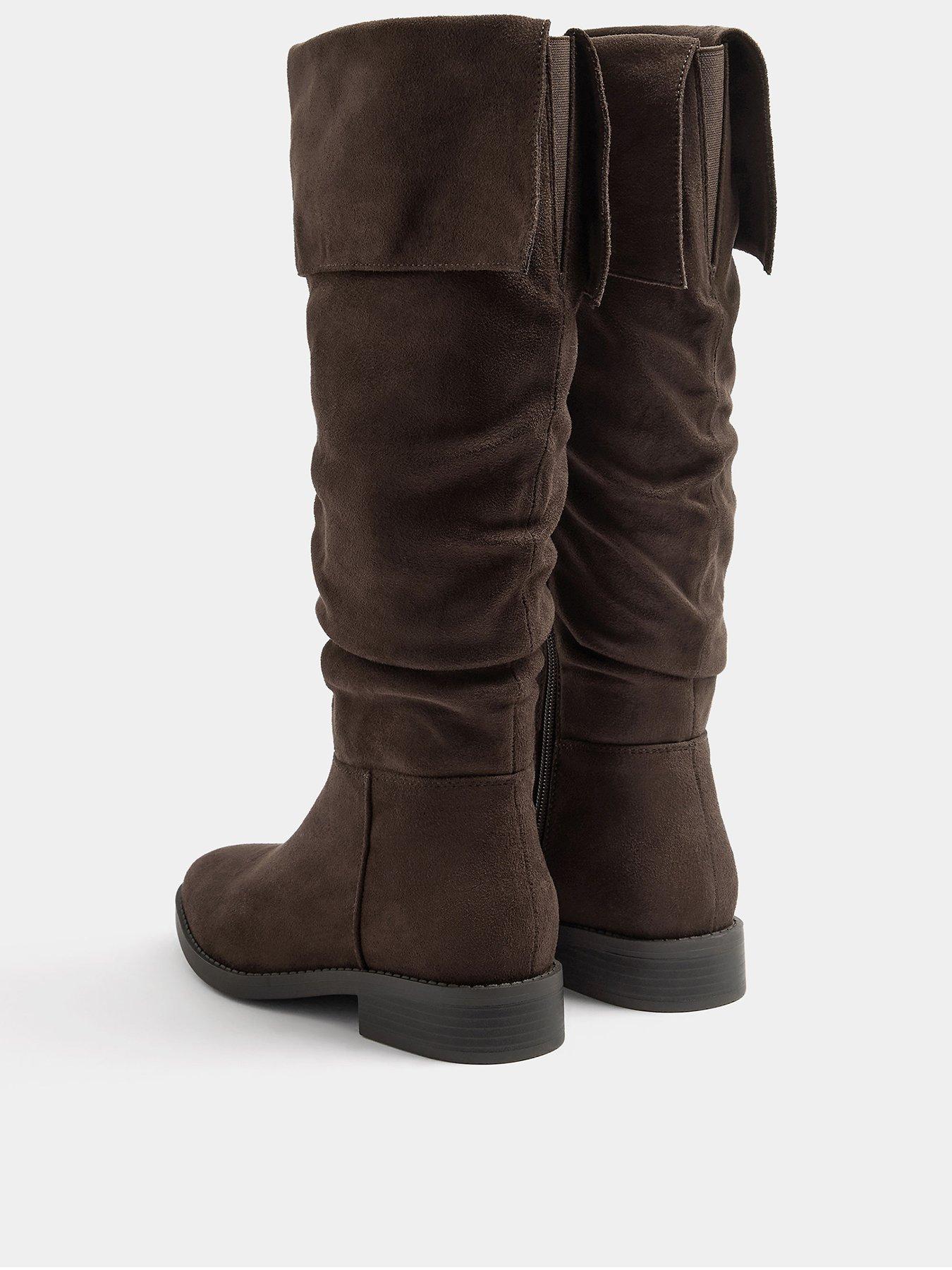 Image 3 of 4 of Yours Womens Extra Wide Fit Fold Over Ruched Boots - Brown