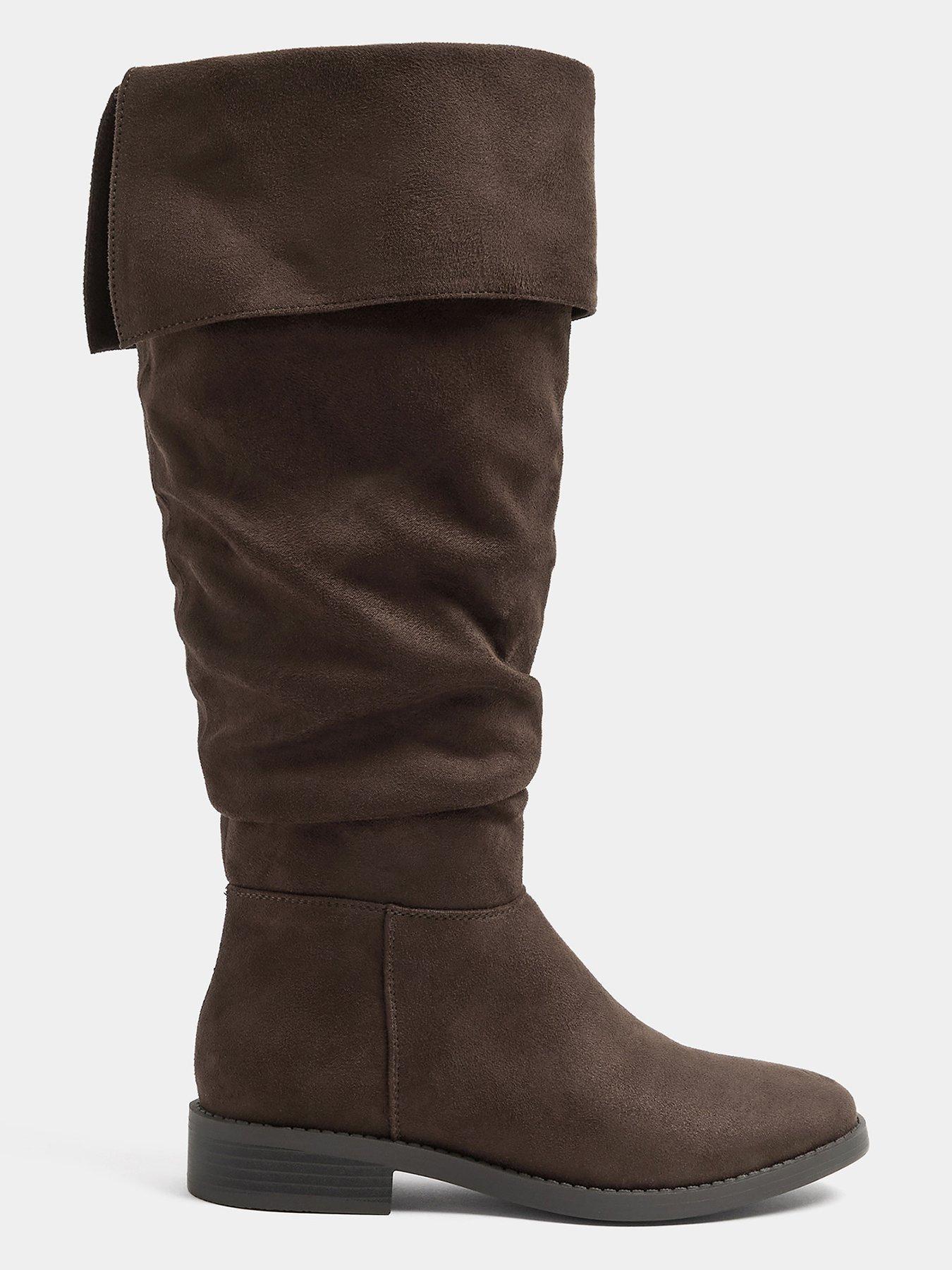 Image 4 of 4 of Yours Womens Extra Wide Fit Fold Over Ruched Boots - Brown
