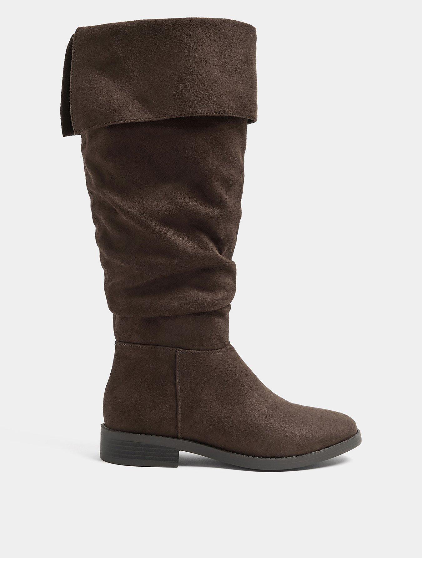 Yours Womens Wide Fit Fold Over Ruched Boots - Brown