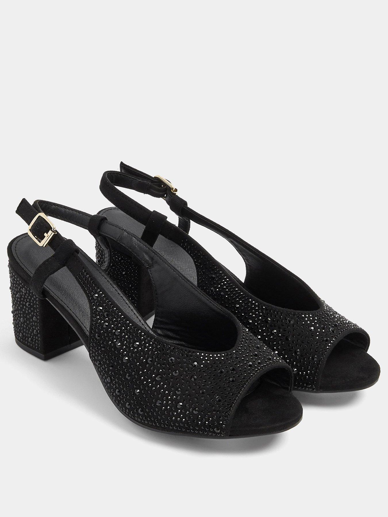 Image 2 of 4 of Yours Womens Wide Fit Sparkle Slingback Peep Toe Heels - Black