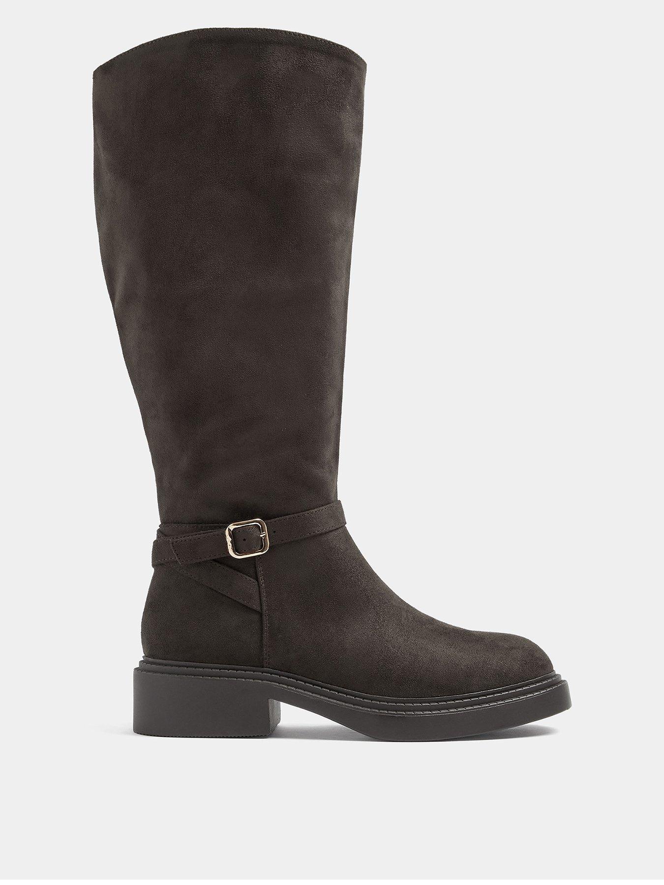 Image 1 of 4 of Yours Womens Wide Fit Buckle Detail Side Zip Riding Boots - Brown