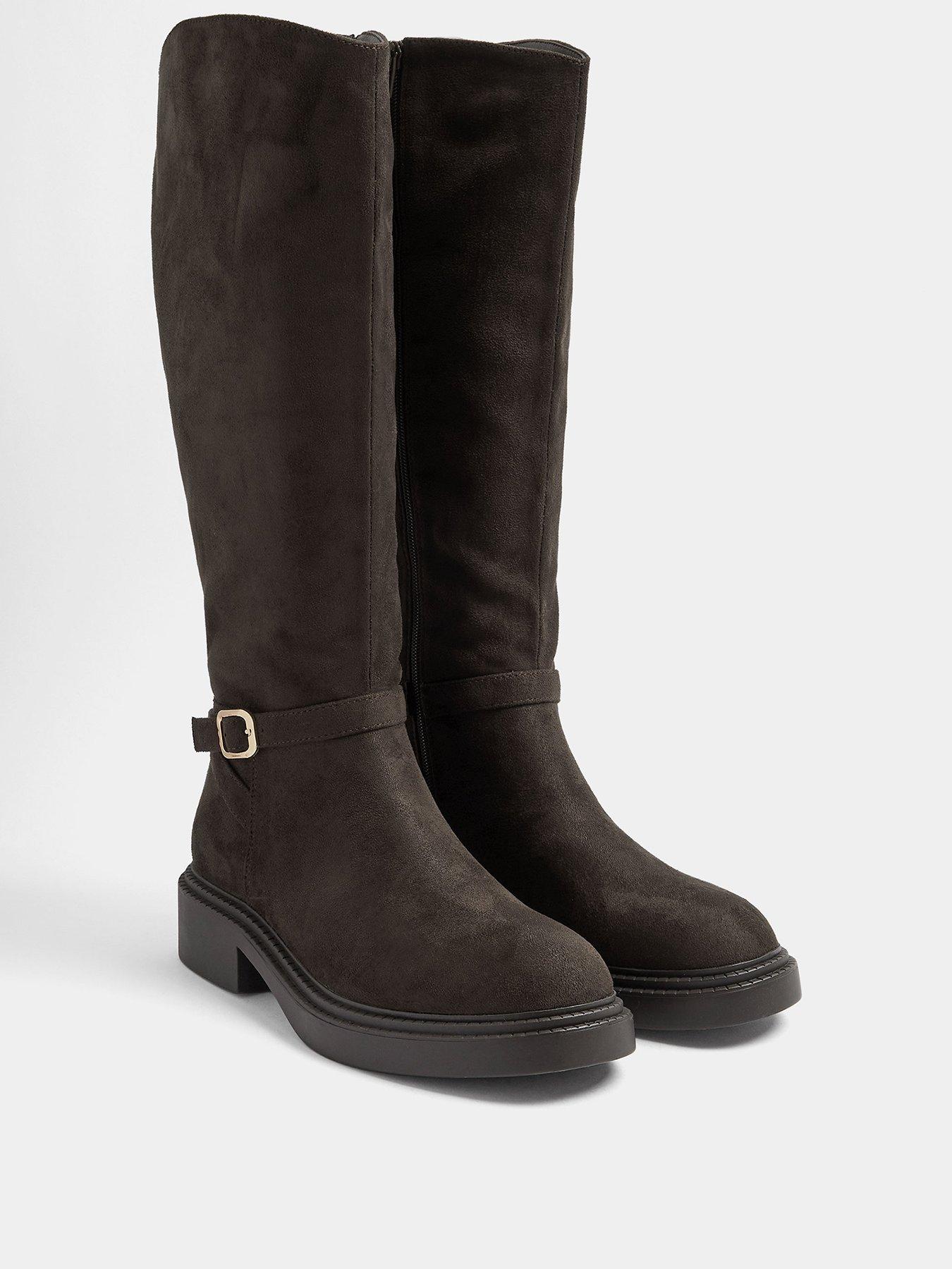 Image 2 of 4 of Yours Womens Wide Fit Buckle Detail Side Zip Riding Boots - Brown