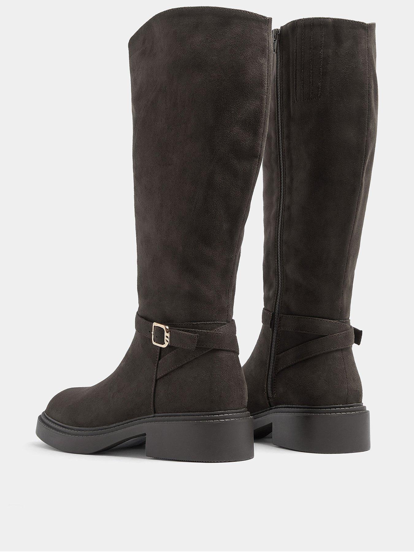 Image 3 of 4 of Yours Womens Wide Fit Buckle Detail Side Zip Riding Boots - Brown
