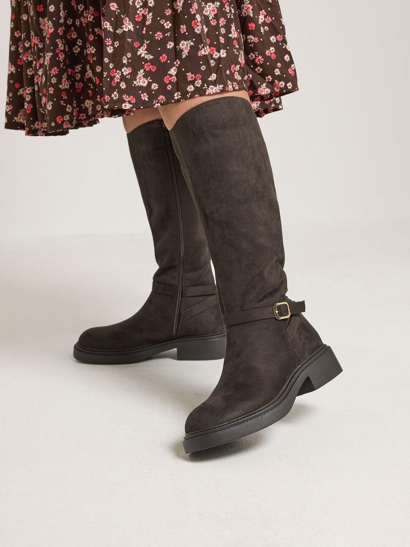 Image 4 of 4 of Yours Womens Wide Fit Buckle Detail Side Zip Riding Boots - Brown