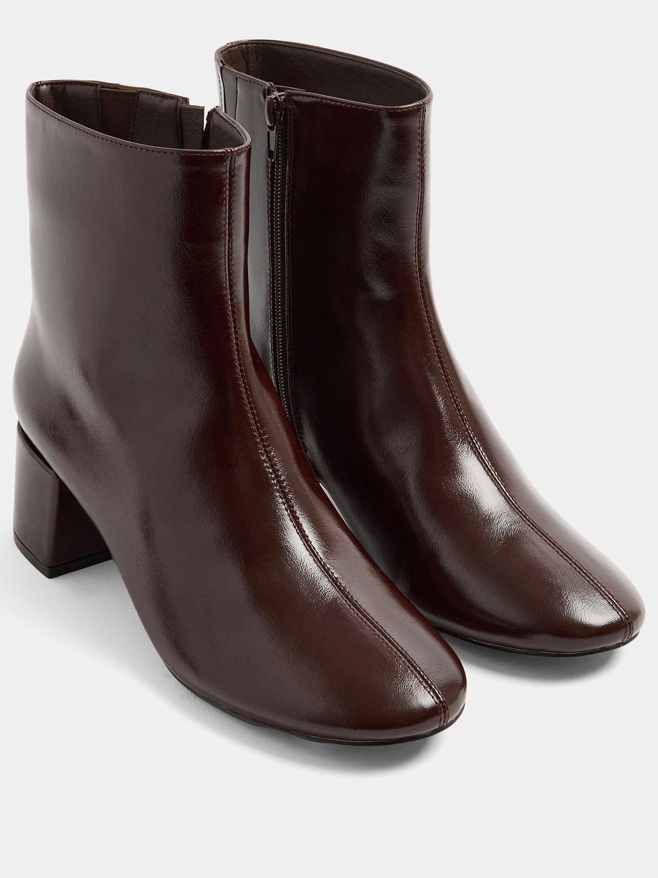 Image 2 of 4 of Yours Womens Wide Fit Almond Toe Block Heel Ankle Boots - Brown