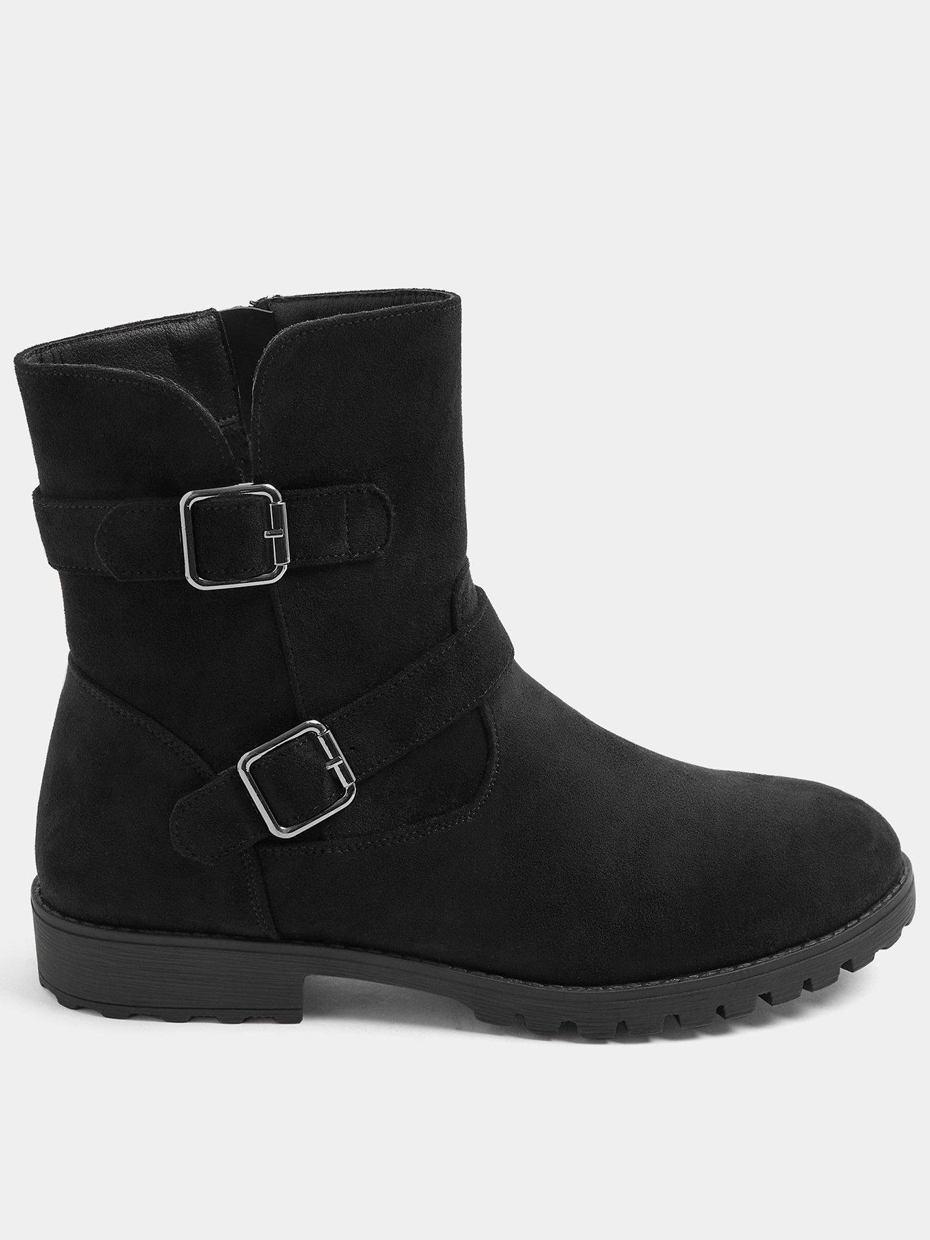Yours Womens Extra Wide Fit Double Buckle Side Zip Boots - Black