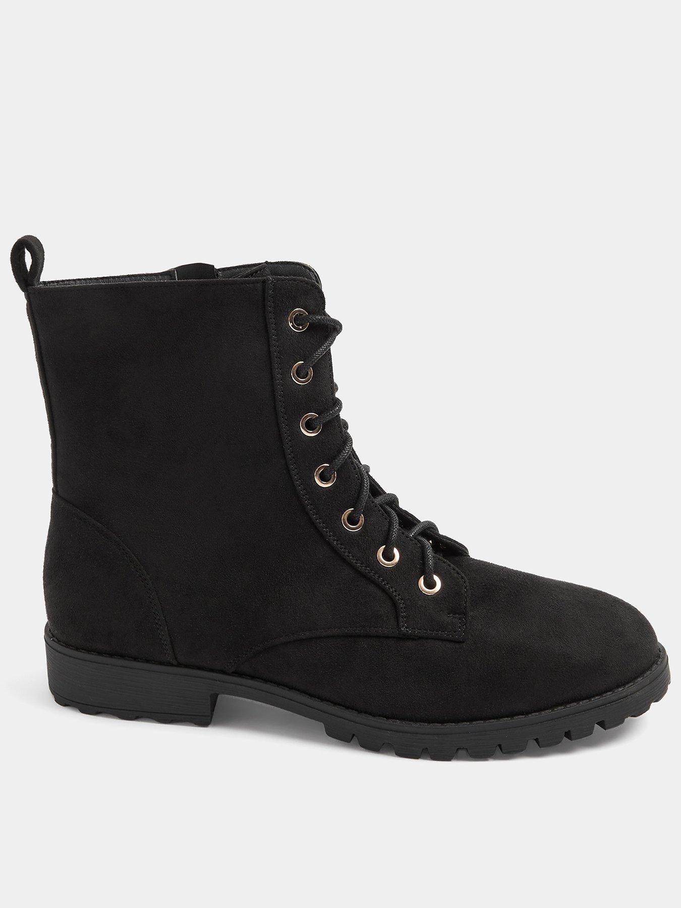 Yours Womens Lace-Up Side Zip Chunky Sole Boots - Black