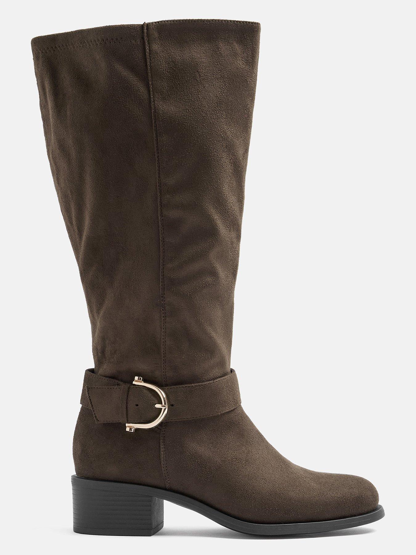 Image 4 of 4 of Yours Womens Extra Wide Fit Stretch Back Knee High Boots - Brown