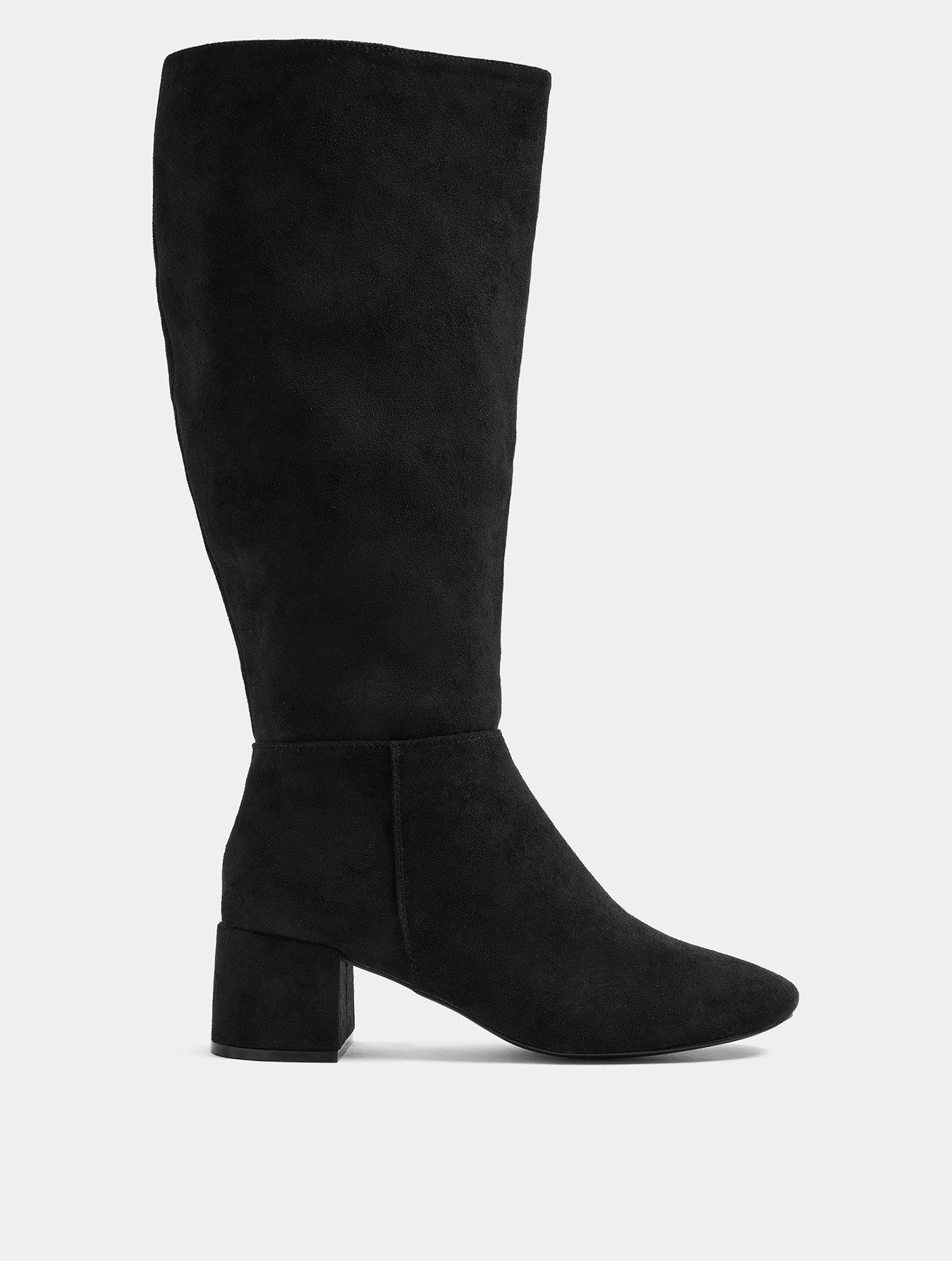 Image 1 of 4 of Yours Womens Wide Fit Block Heel Almond Toe Knee-High Boots - Black