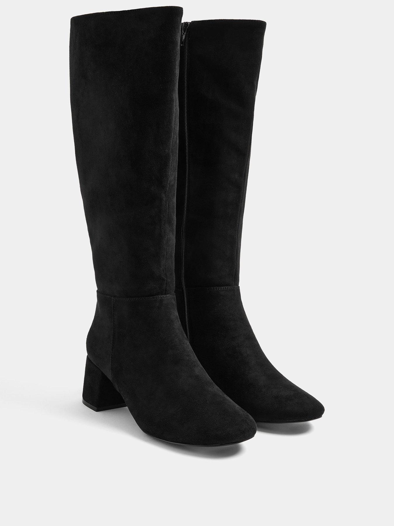 Image 2 of 4 of Yours Womens Wide Fit Block Heel Almond Toe Knee-High Boots - Black