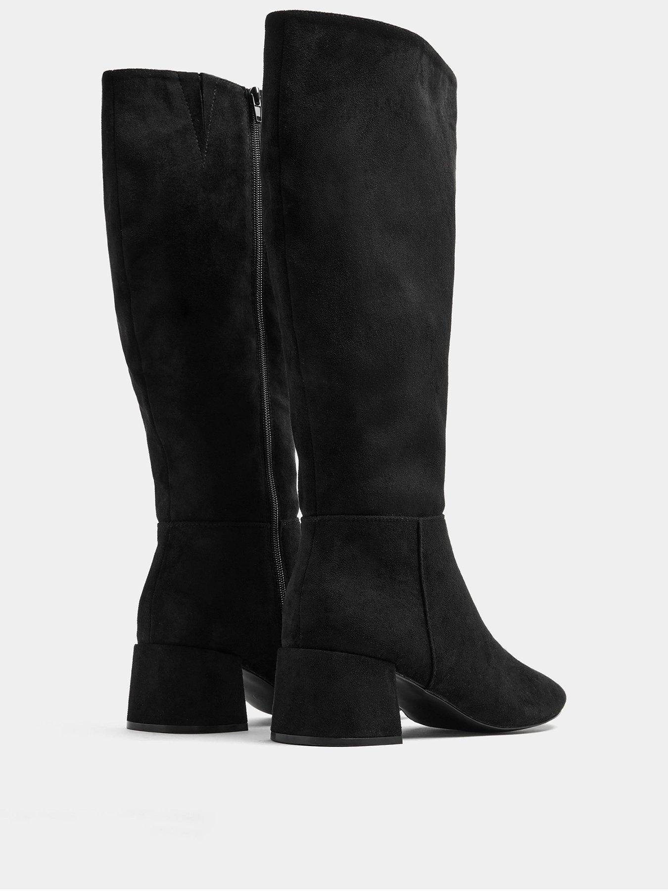 Image 3 of 4 of Yours Womens Wide Fit Block Heel Almond Toe Knee-High Boots - Black