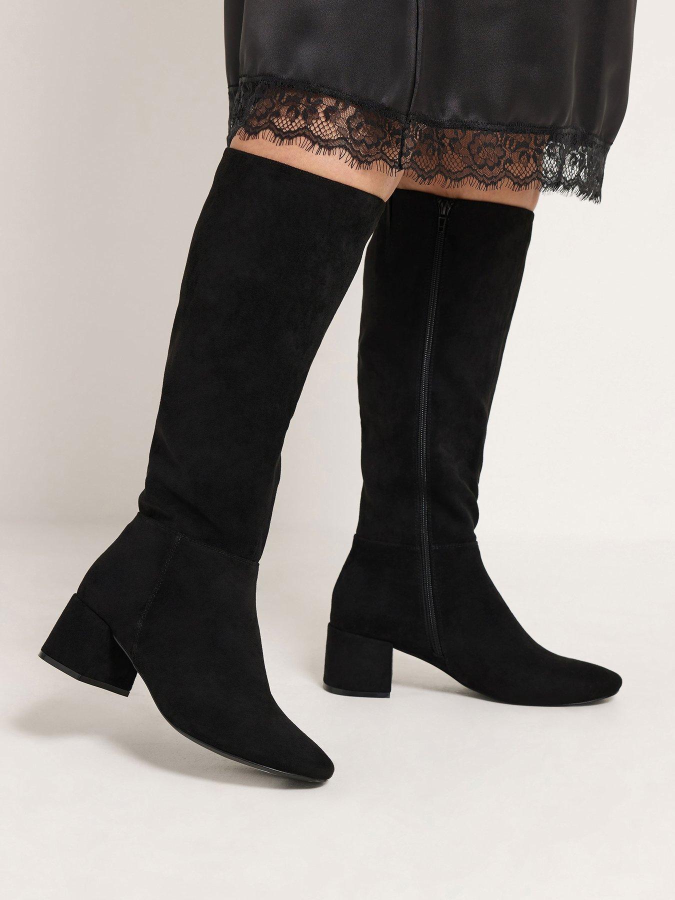 Image 4 of 4 of Yours Womens Wide Fit Block Heel Almond Toe Knee-High Boots - Black
