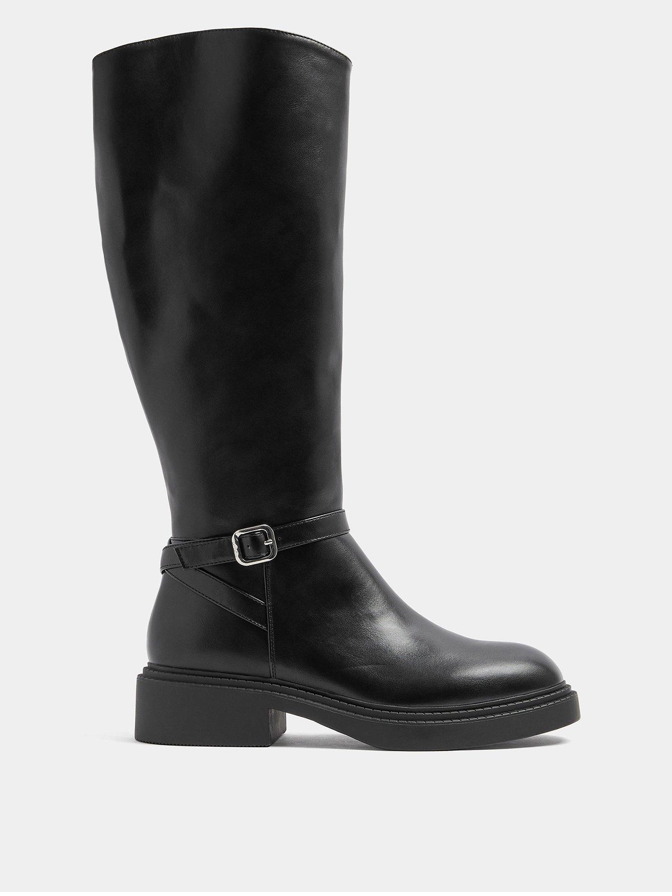 Image 1 of 4 of Yours Womens Wide Fit Buckle Detail Side Zip Riding Boots - Black
