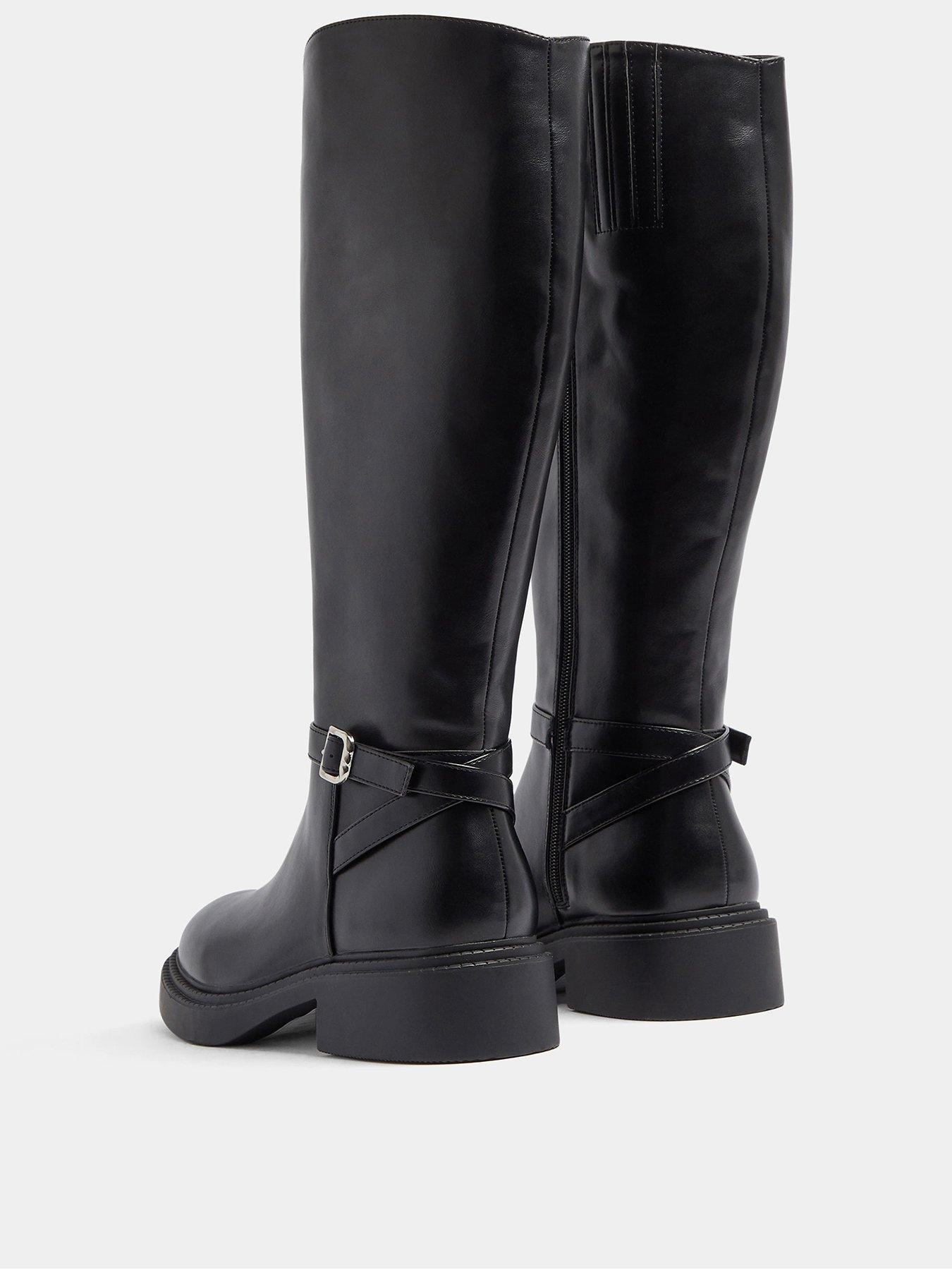 Image 3 of 4 of Yours Womens Wide Fit Buckle Detail Side Zip Riding Boots - Black