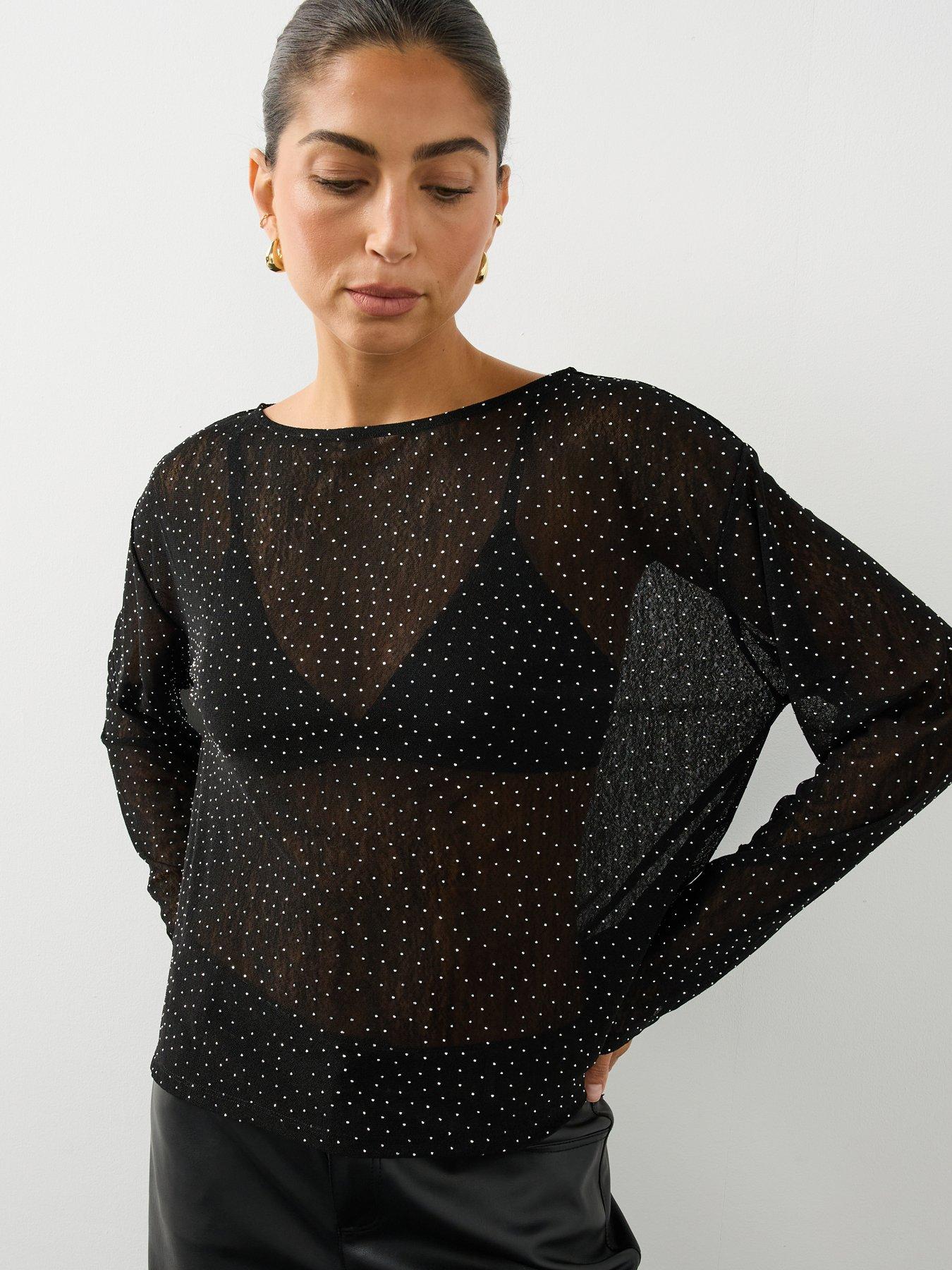 Image 1 of 7 of The Very Collection Womens Hotfix Loose Fit Top- Black