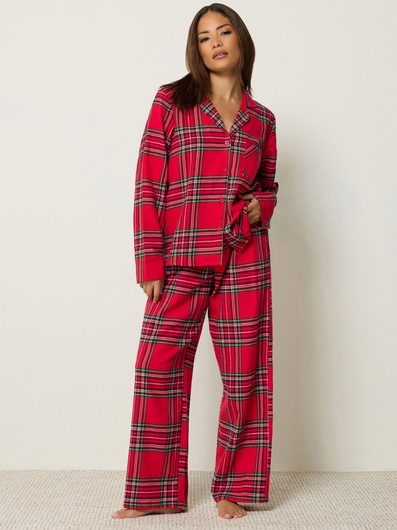 Image 1 of 4 of Yours Womens Petite Brushed Check PJ Set- Red
