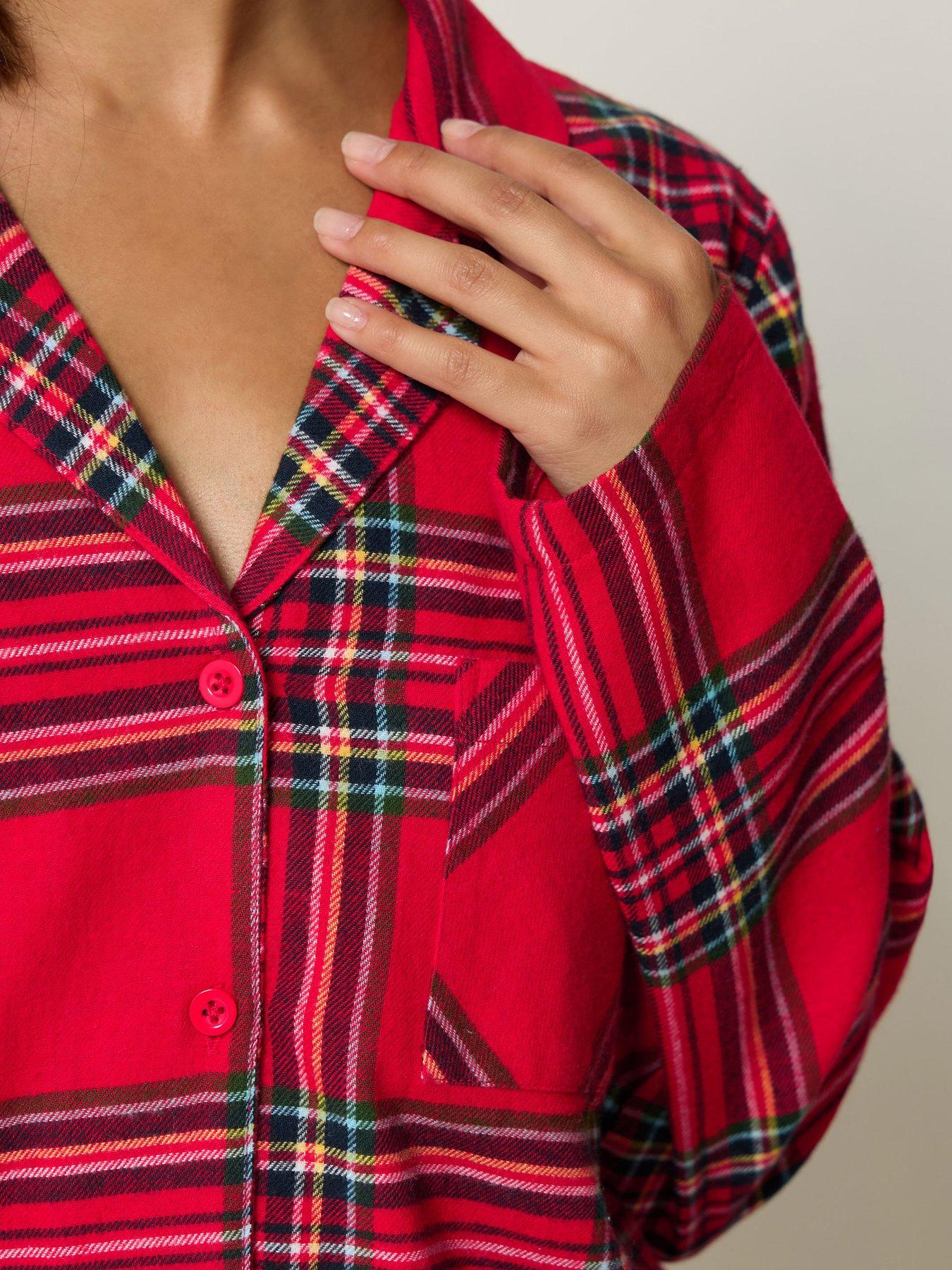 Image 4 of 4 of Yours Womens Petite Brushed Check PJ Set- Red