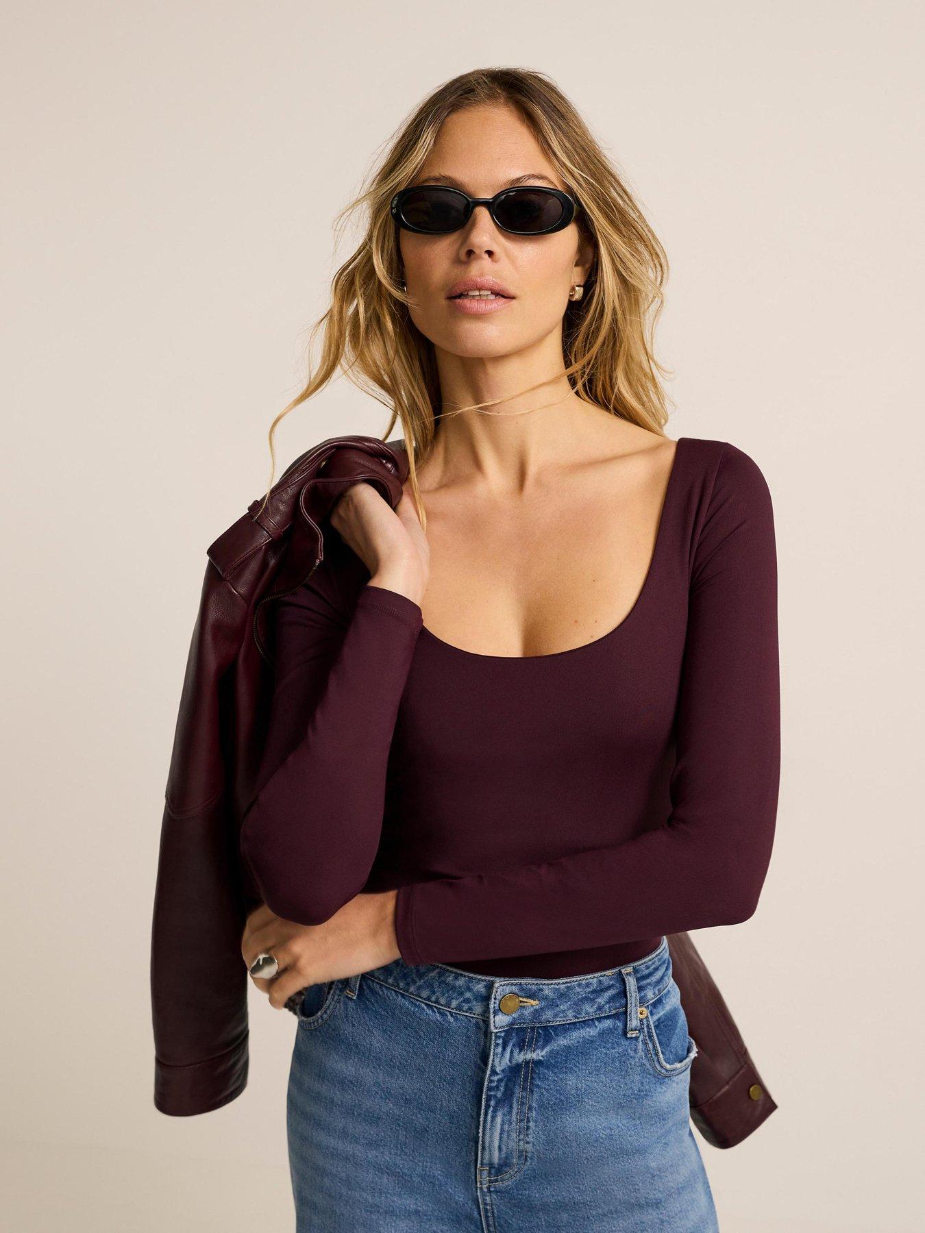 Mint Velvet Scoop Neck Layering Top - Burgundy